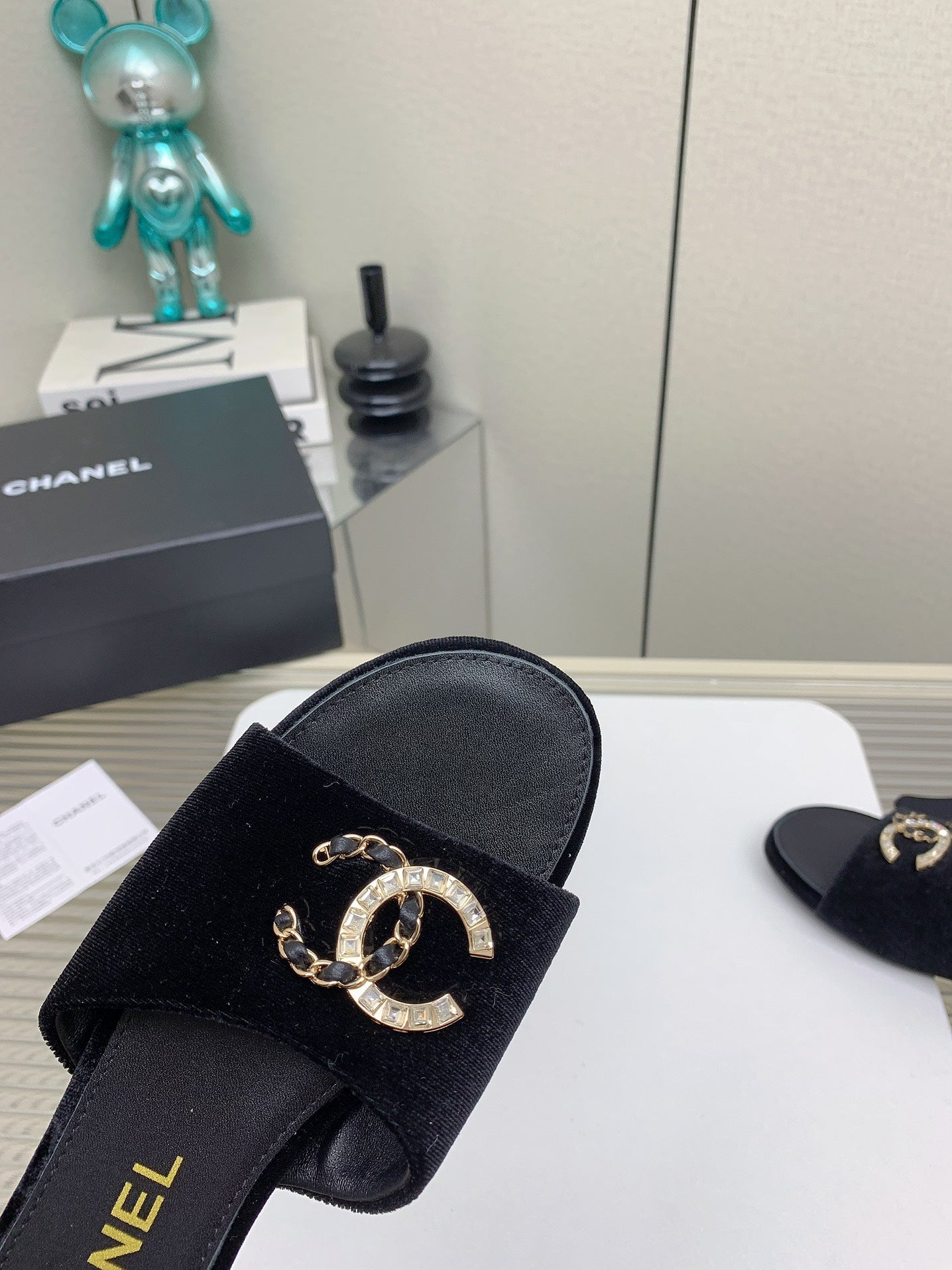 CC Slippers In Black Velvet 148986