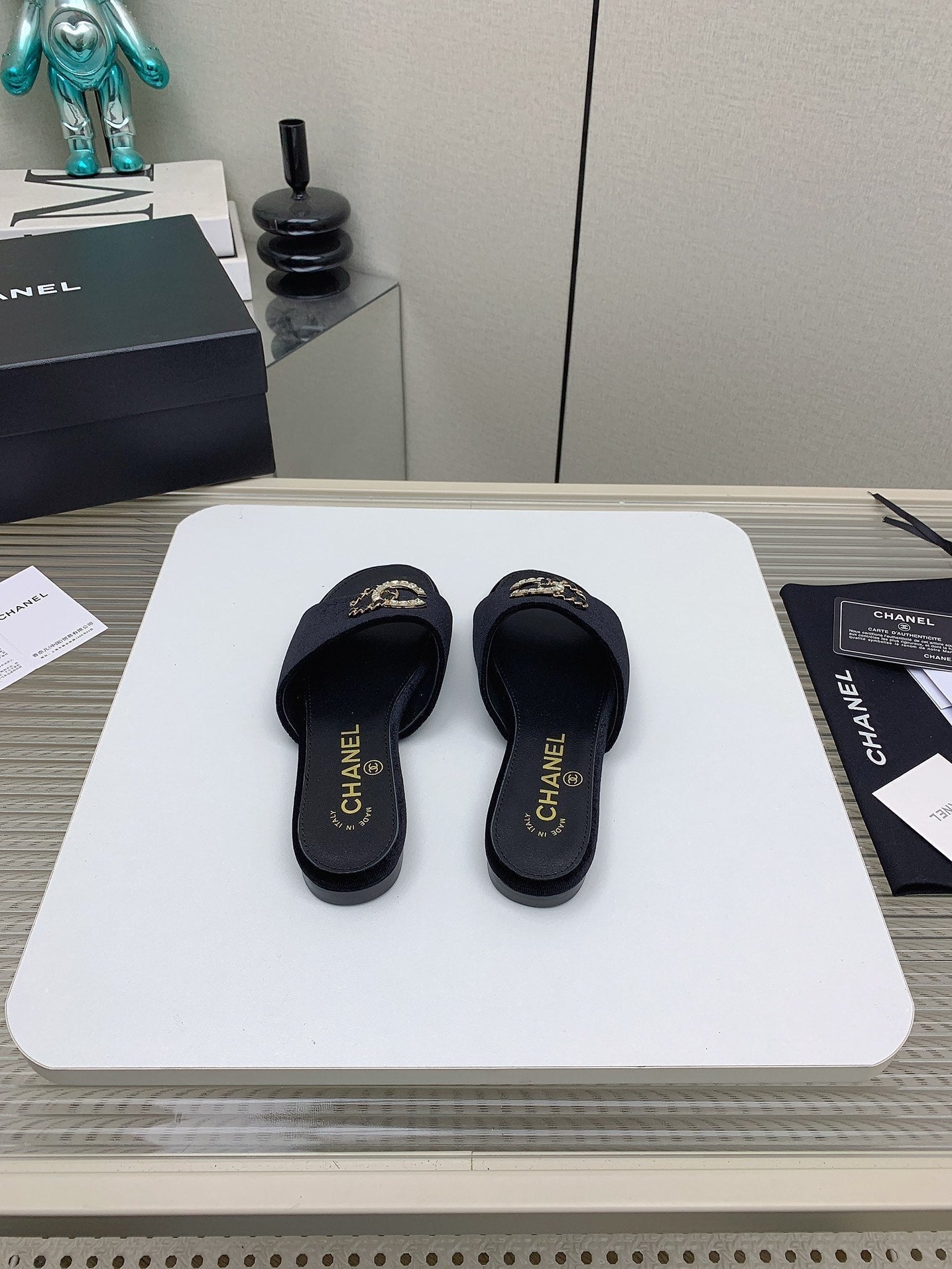 CC Slippers In Black Velvet 148986