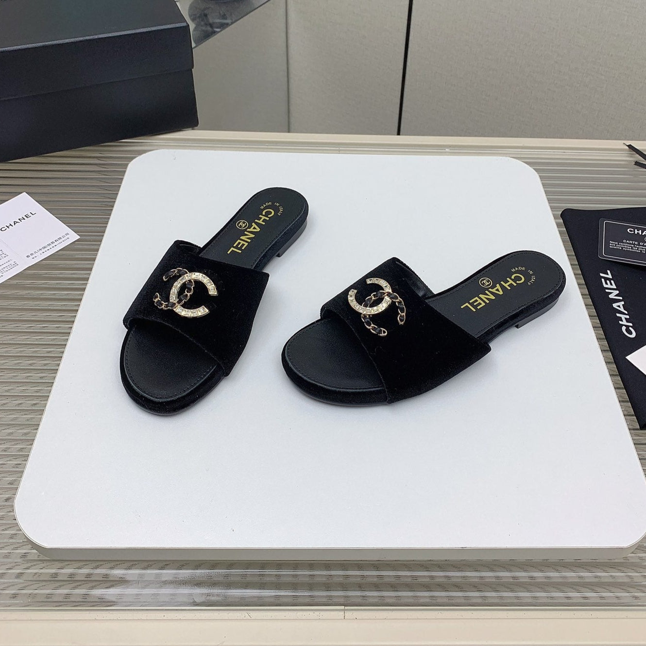 CC Slippers In Black Velvet 148986