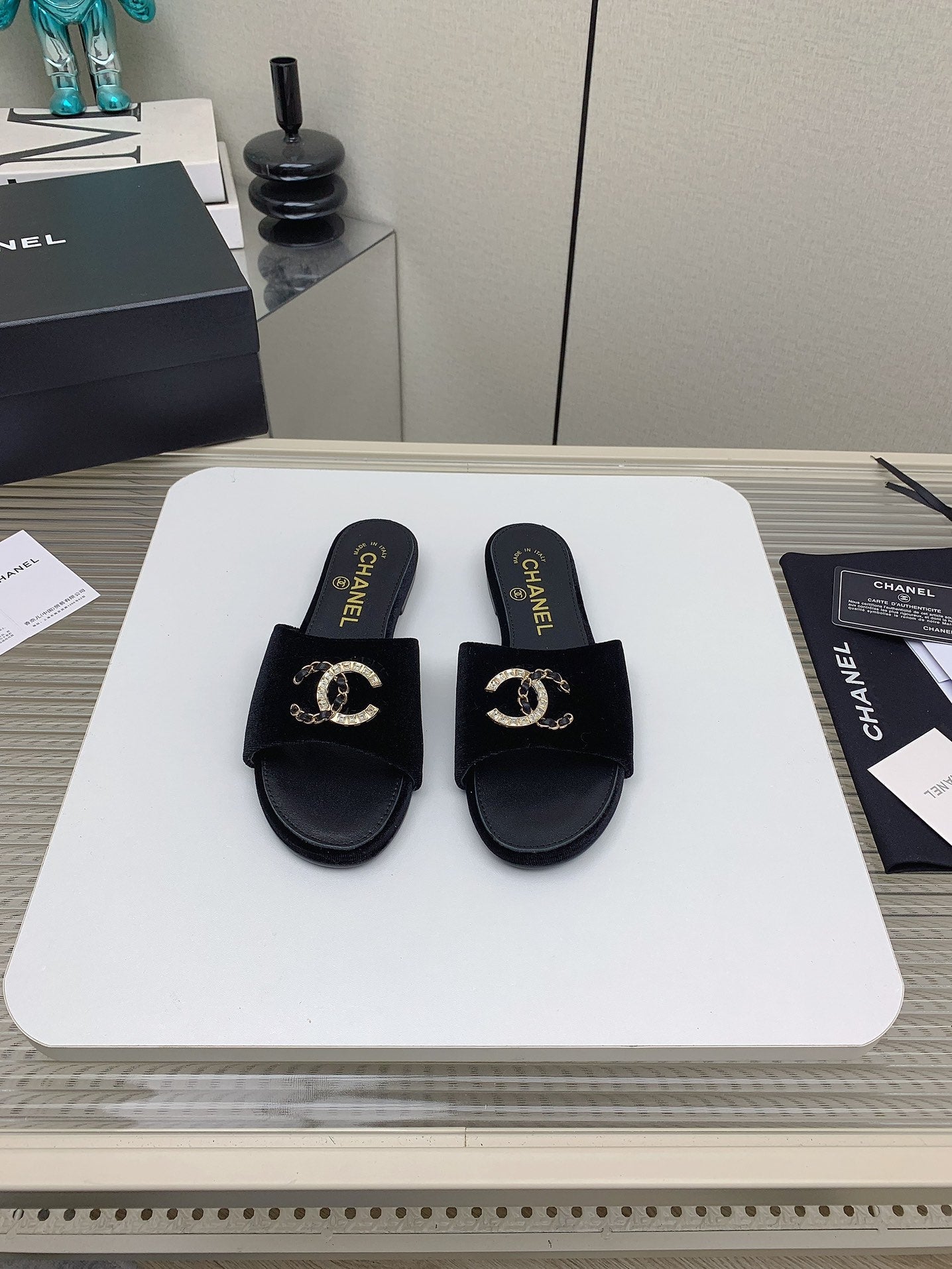 CC Slippers In Black Velvet 148986