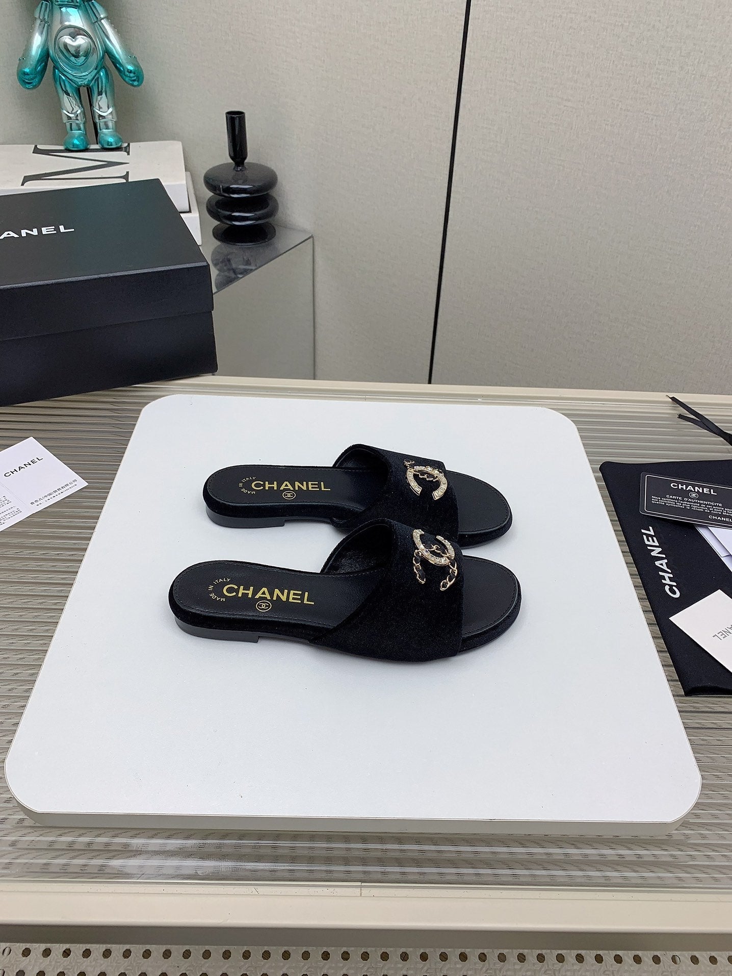 CC Slippers In Black Velvet 148986