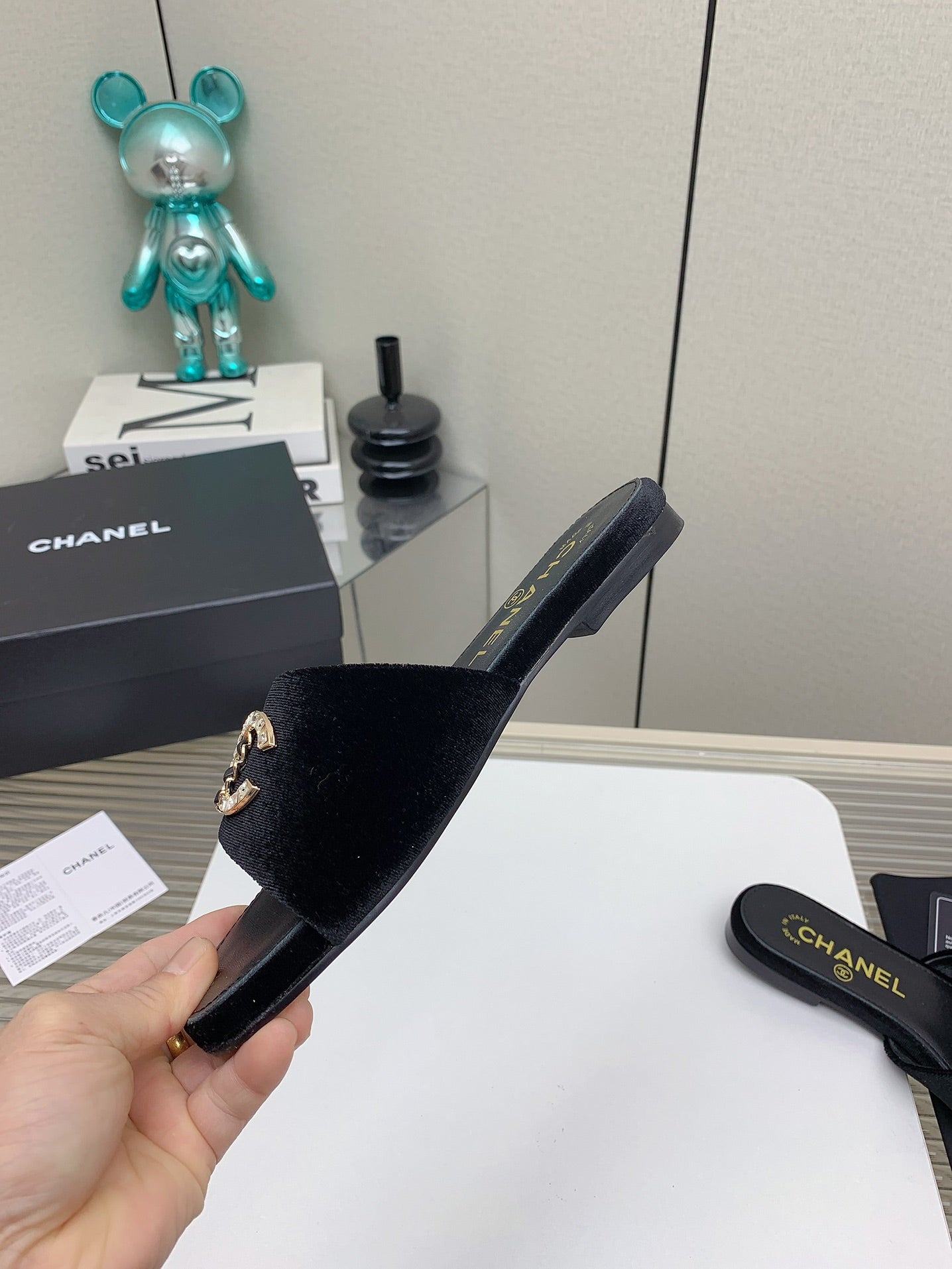 CC Slippers In Black Velvet 148986