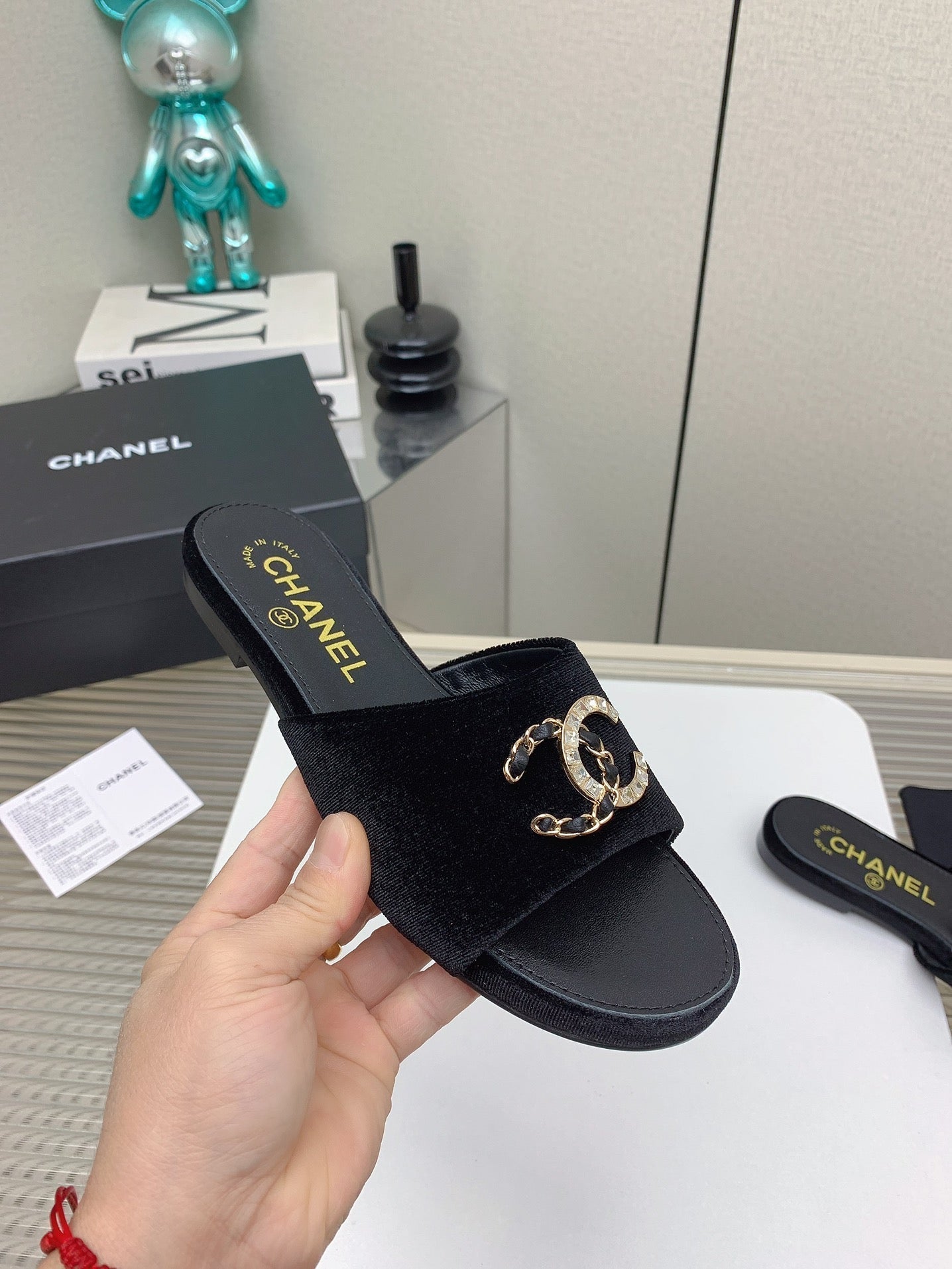 CC Slippers In Black Velvet 148986