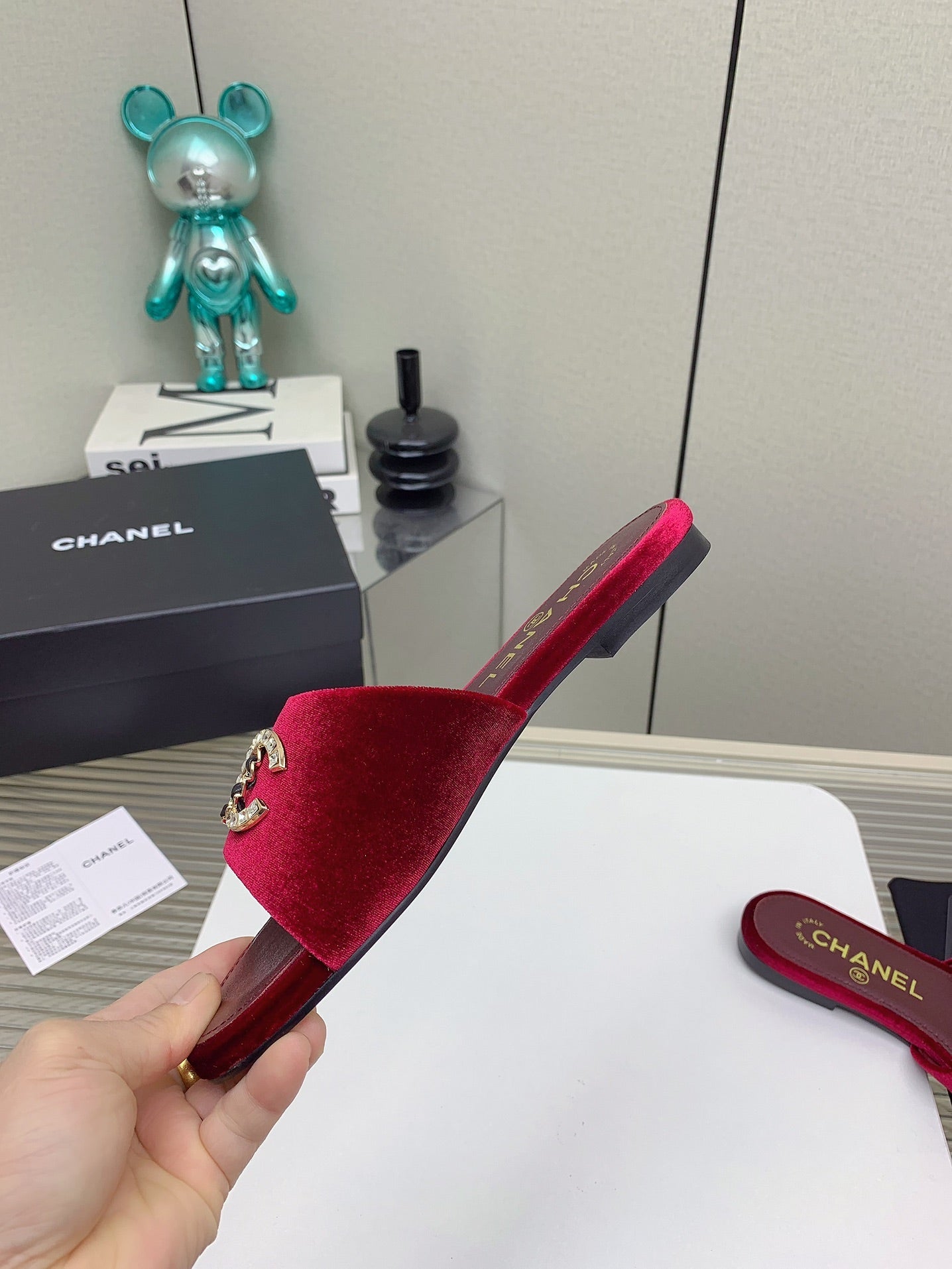 CC Slippers In Dark Red Velvet 148988