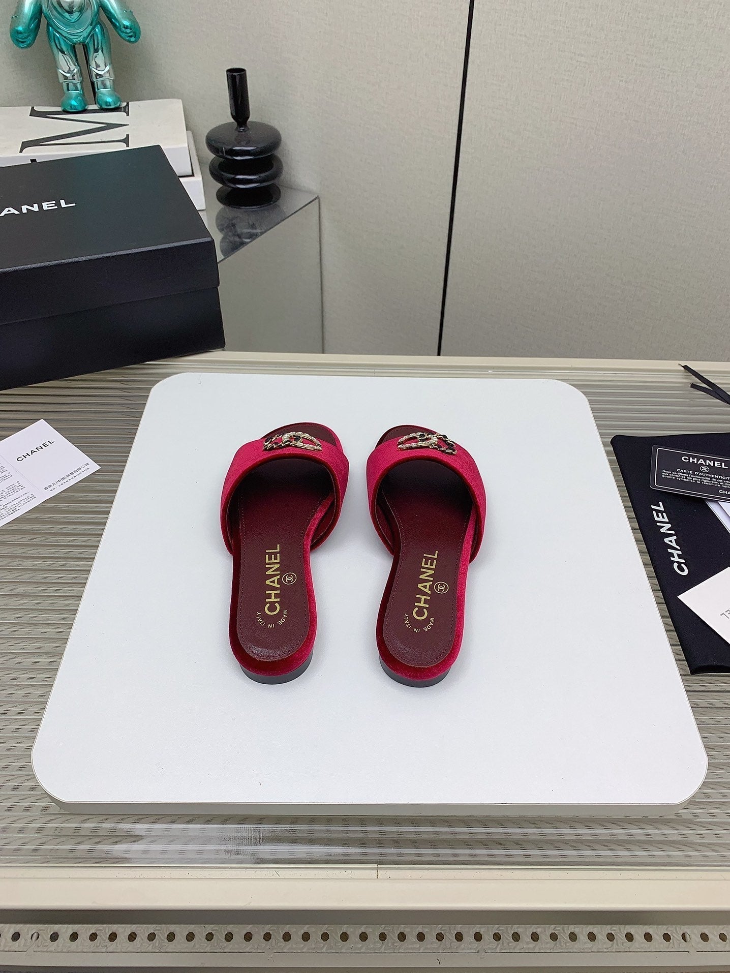 CC Slippers In Dark Red Velvet 148988