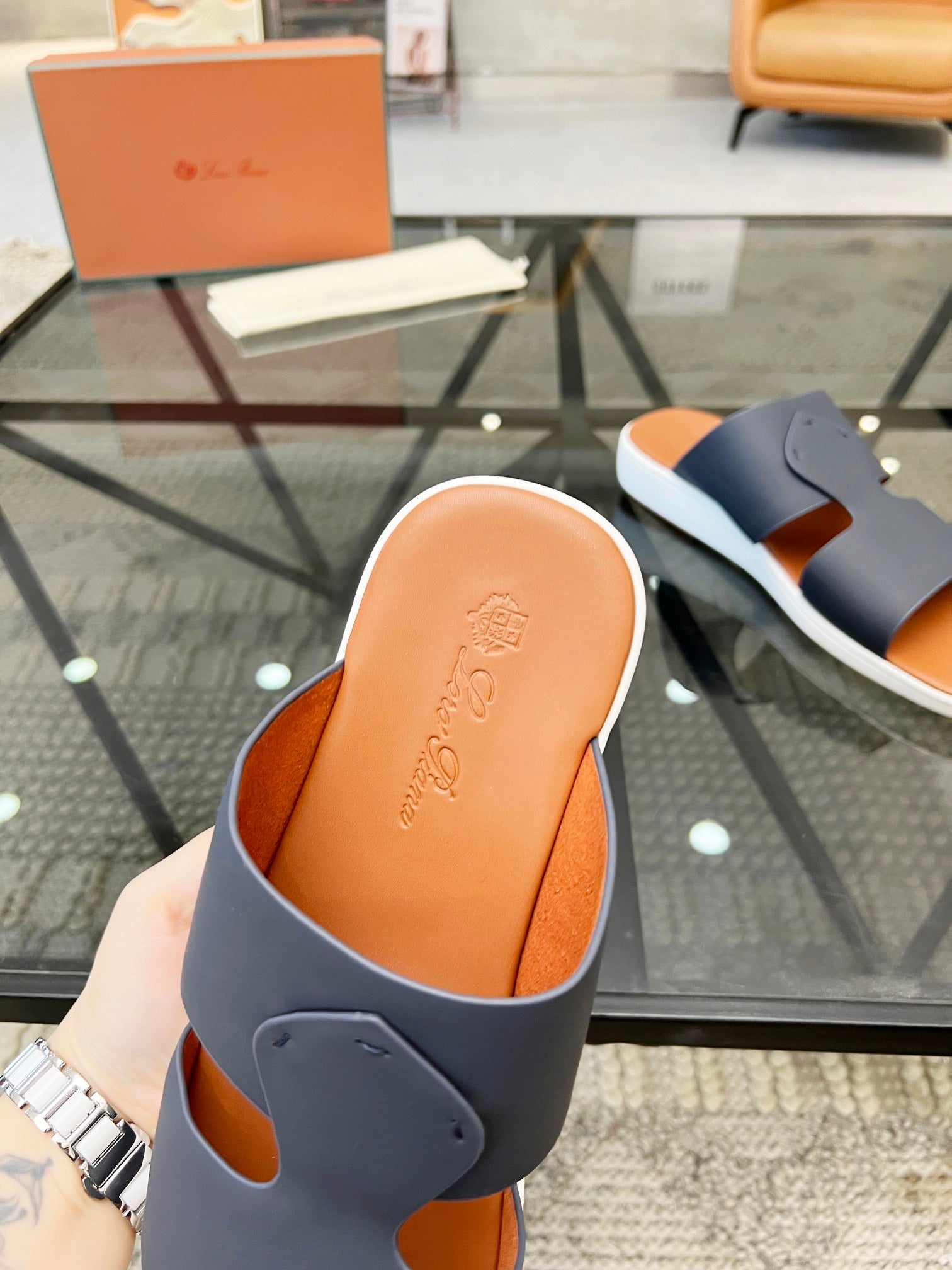 LP CROSSOVER SLIPPERS NAVY CALFSKIN