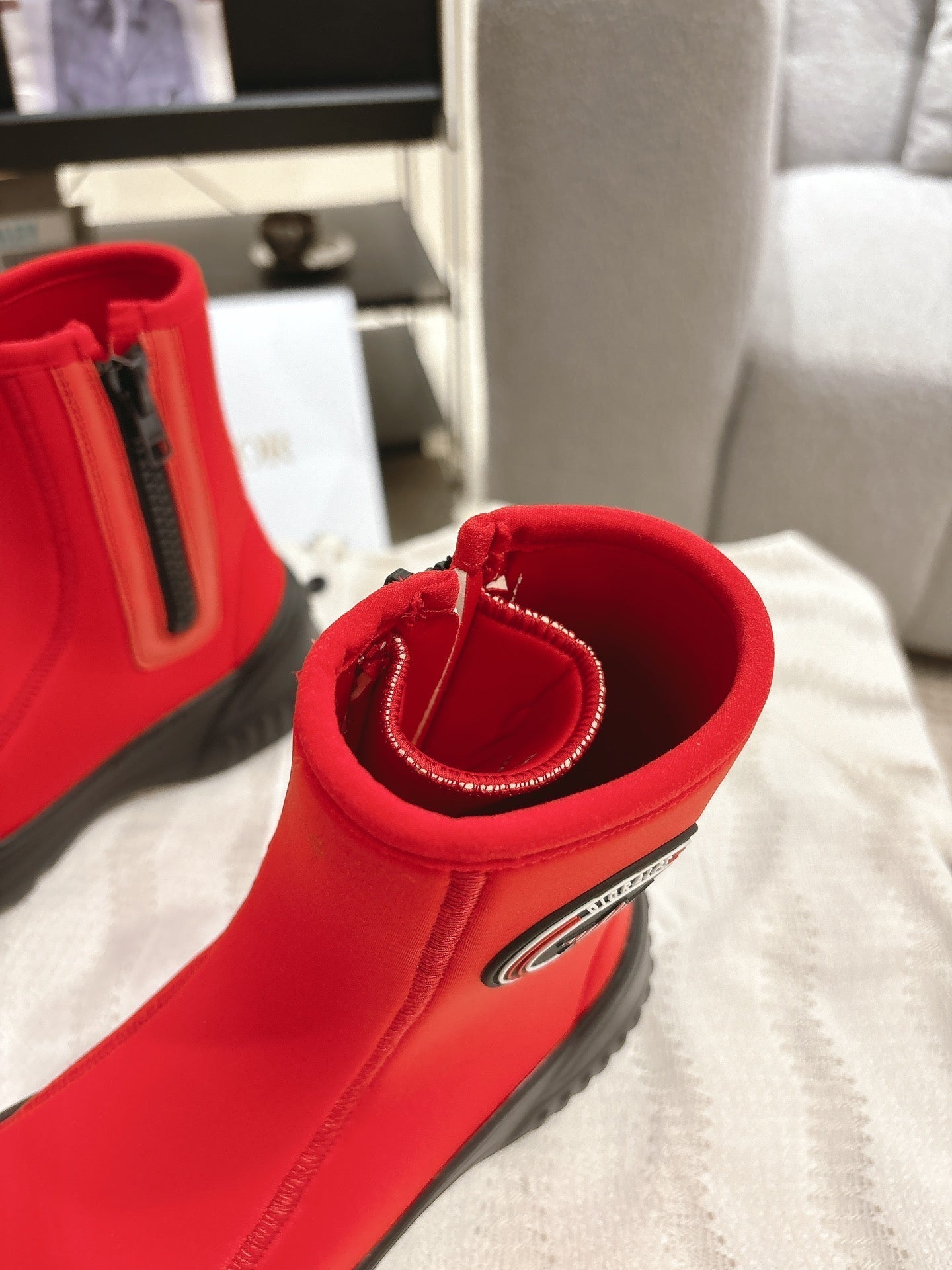 CD Ankle Boots Bright Red Elastic Fabric