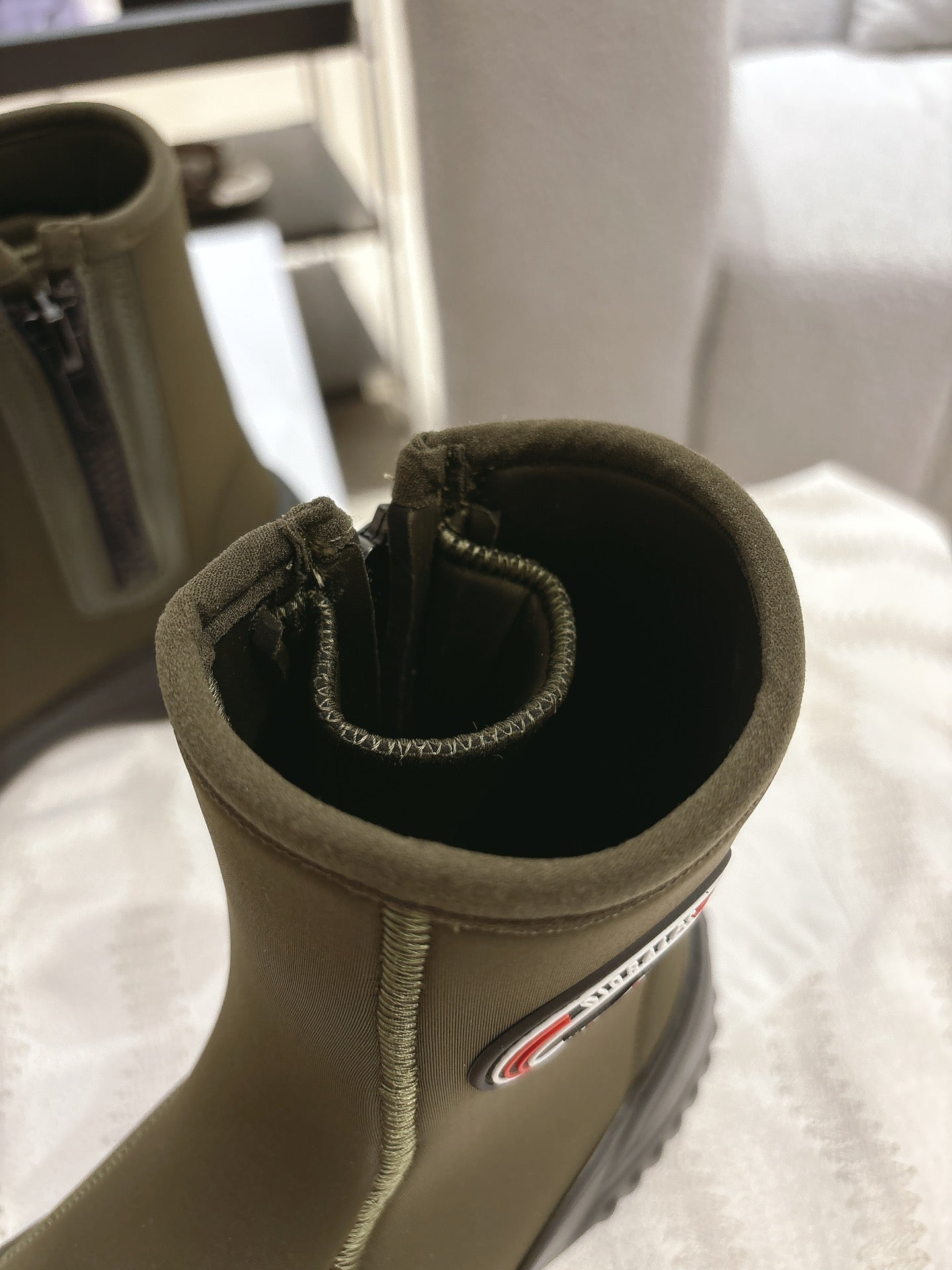 CD Ankle Boots Brown Moss Green Elastic Fabric