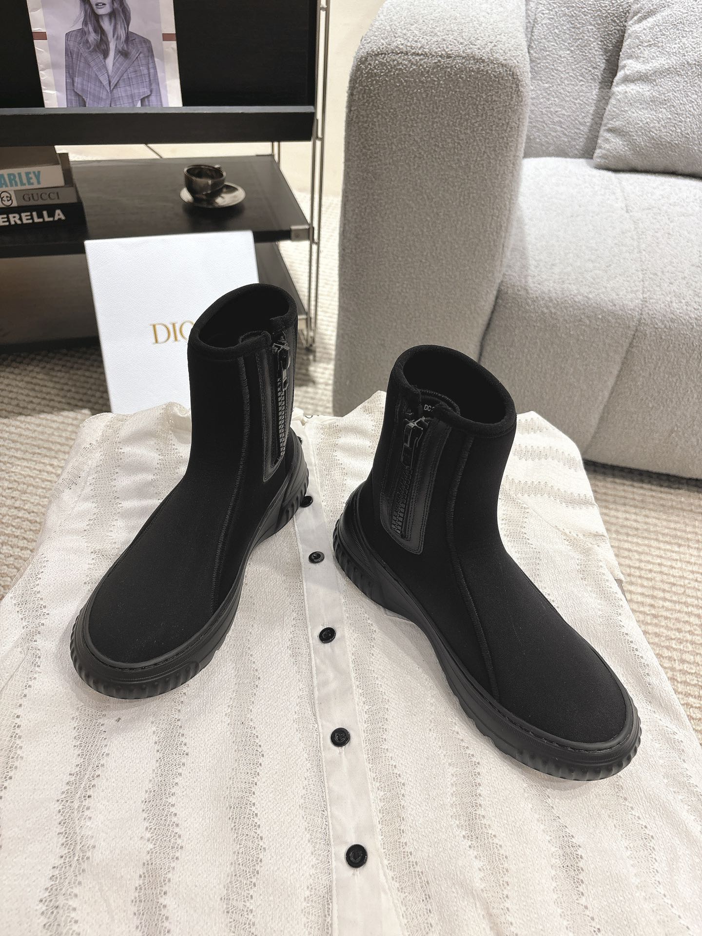 CD Ankle Boots Black Elastic Fabric