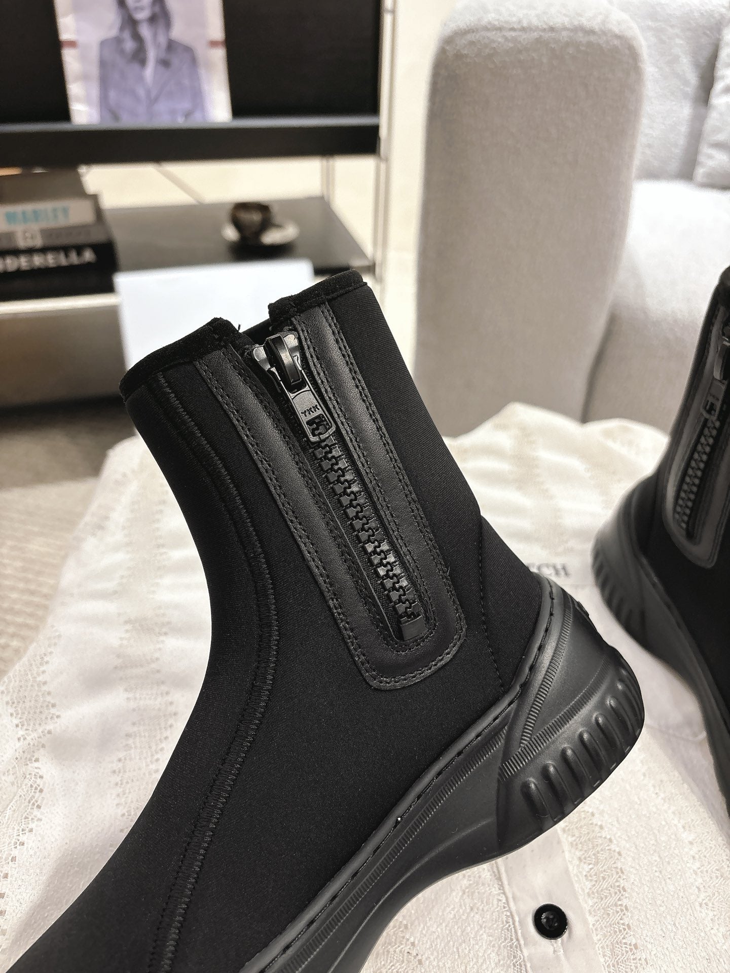 CD Ankle Boots Black Elastic Fabric