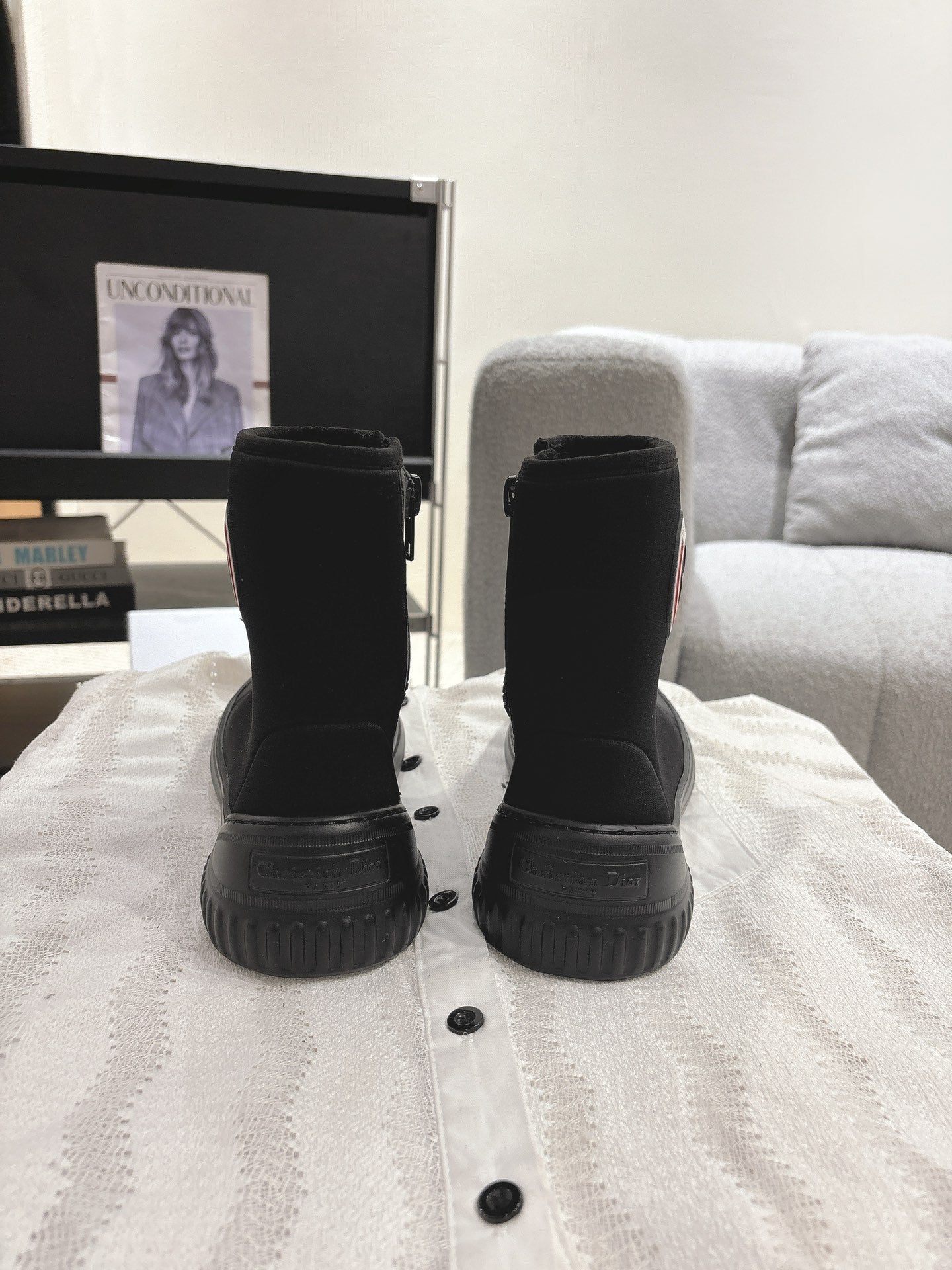 CD Ankle Boots Black Elastic Fabric