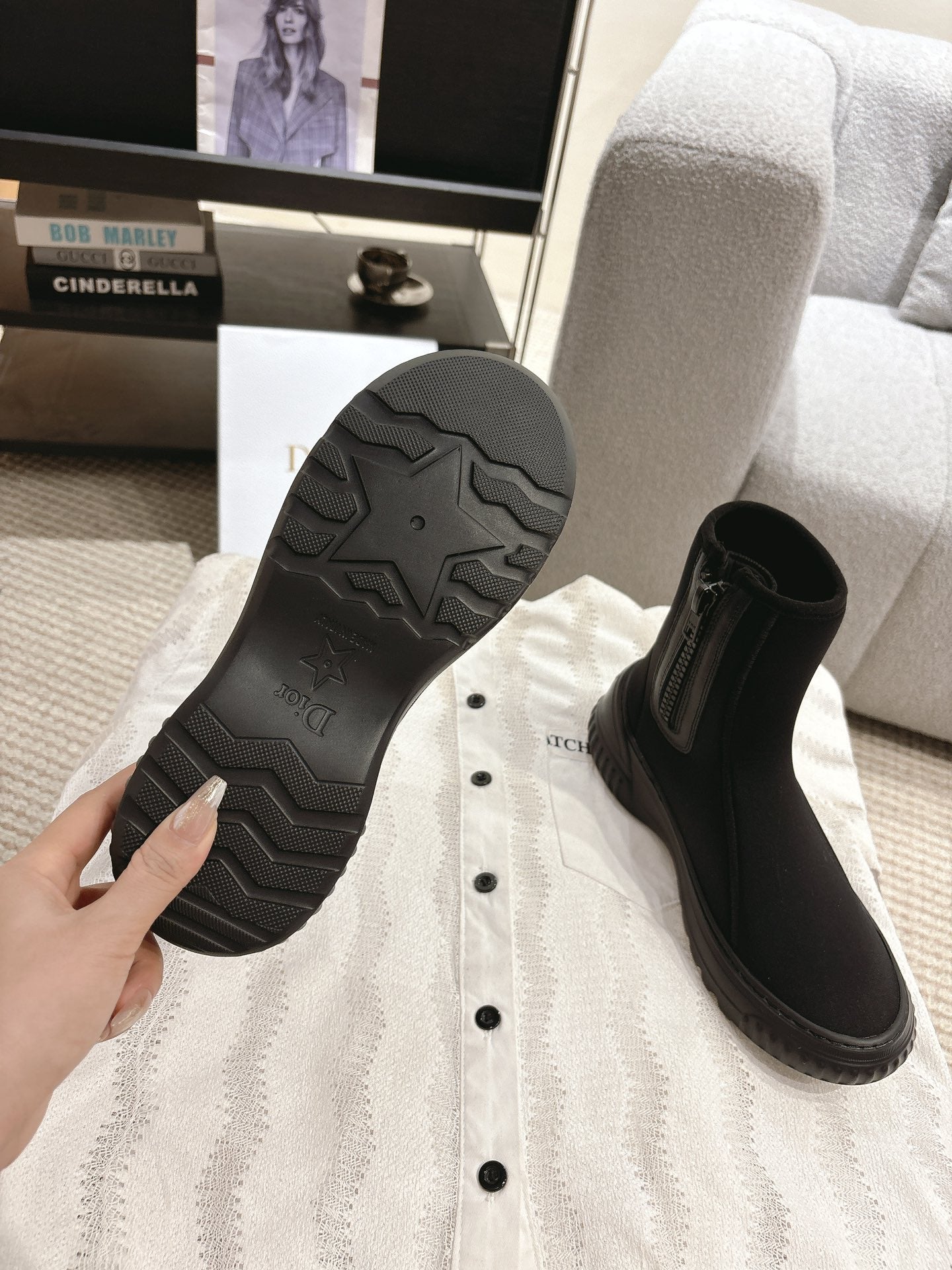 CD Ankle Boots Black Elastic Fabric