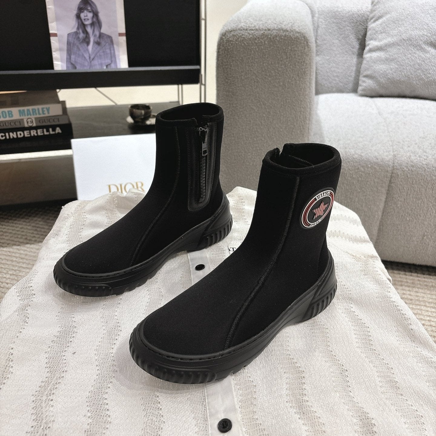 CD Ankle Boots Black Elastic Fabric