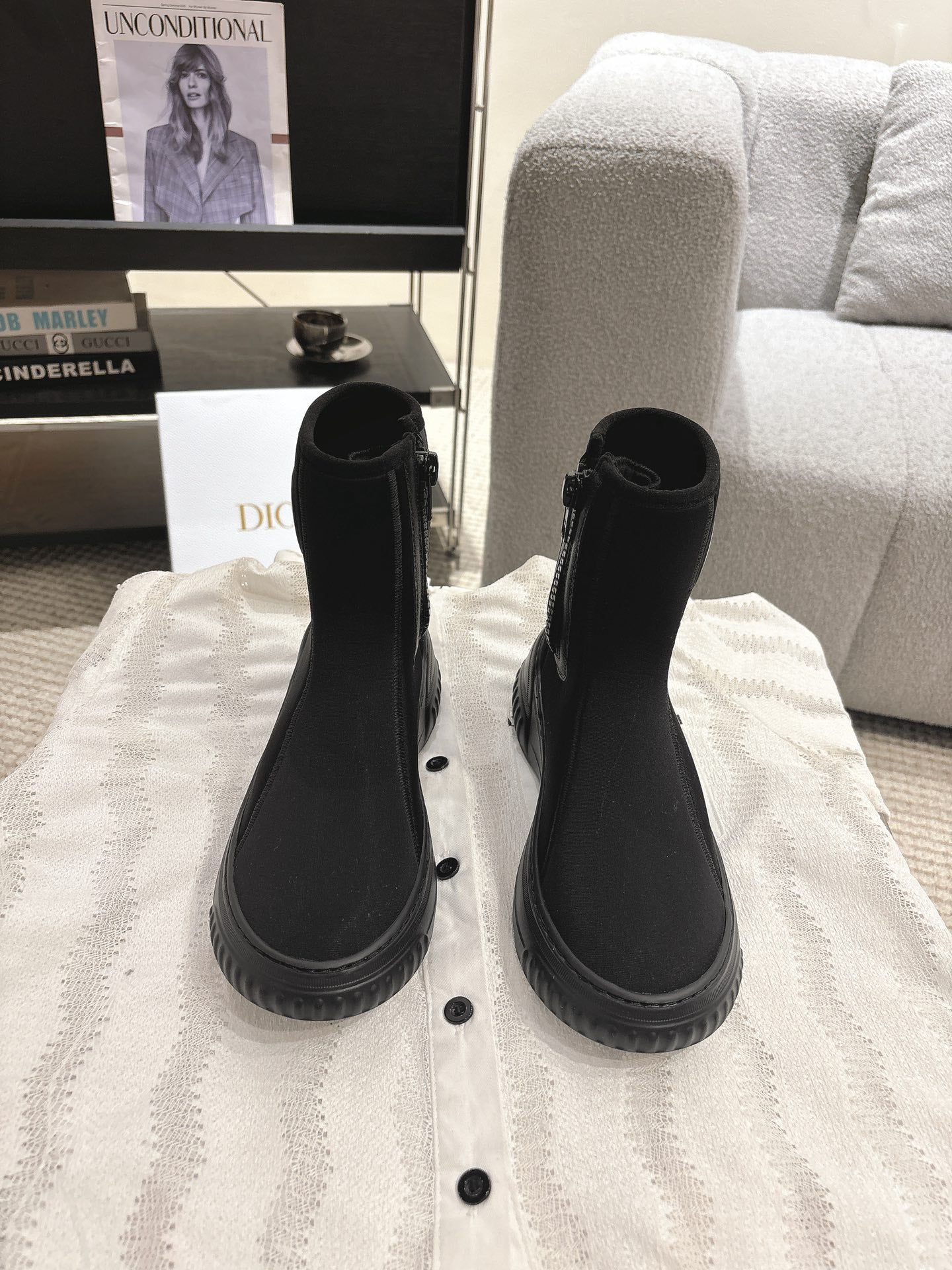 CD Ankle Boots Black Elastic Fabric