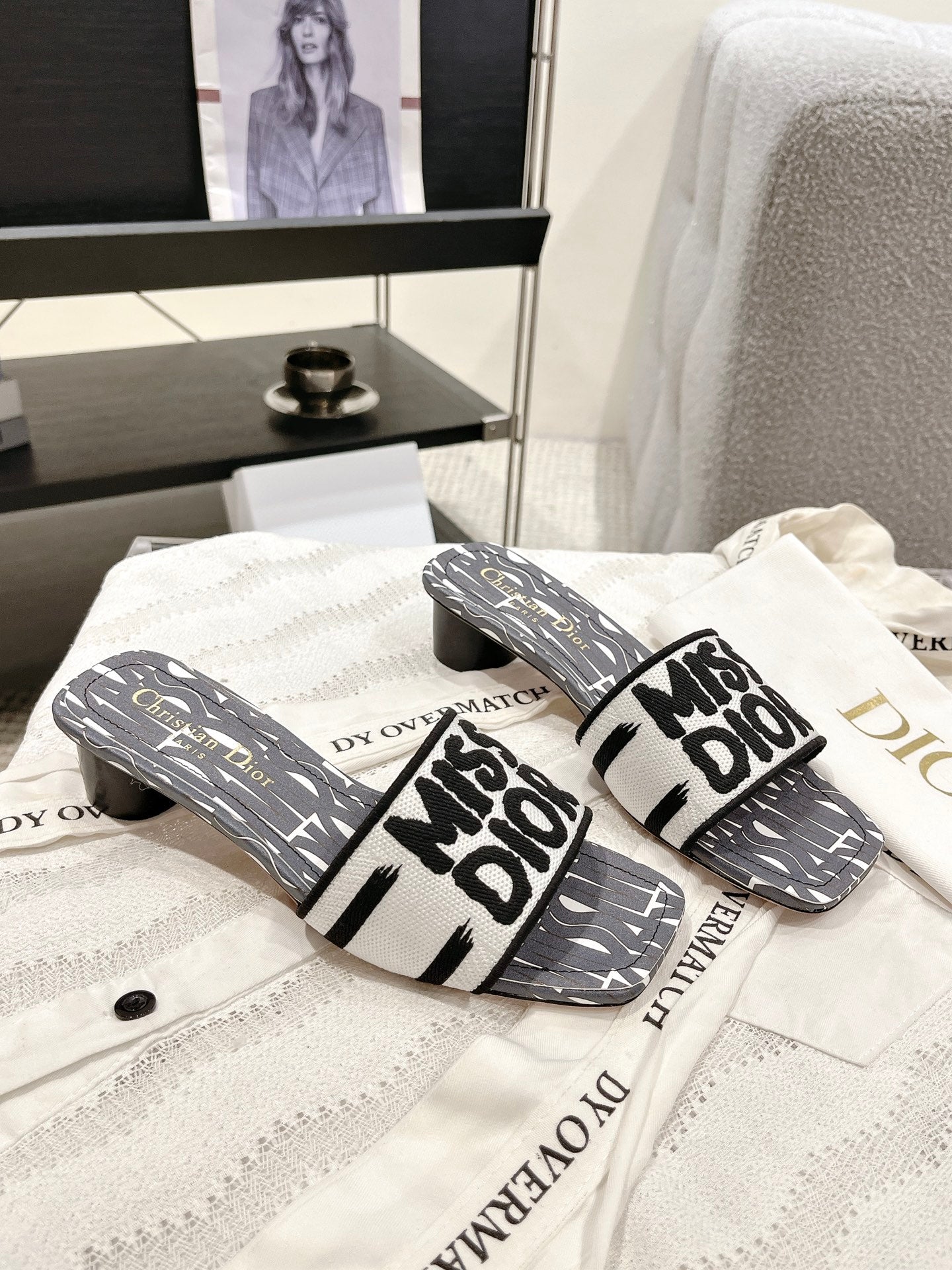 CD 25 Mid Heel Mules Cotton Fabric 241433