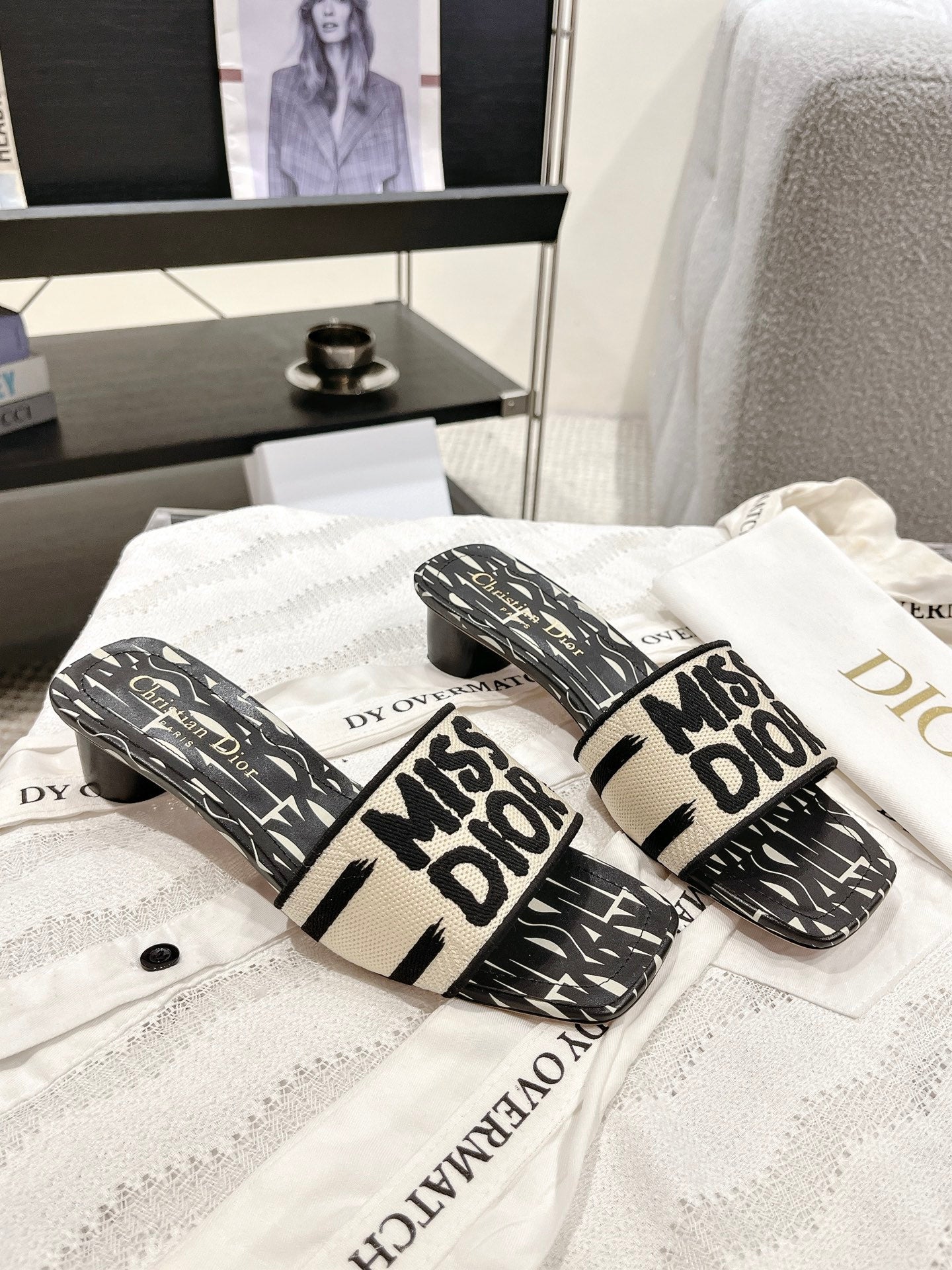 CD 25 Mid Heel Mules Cotton Fabric 241433