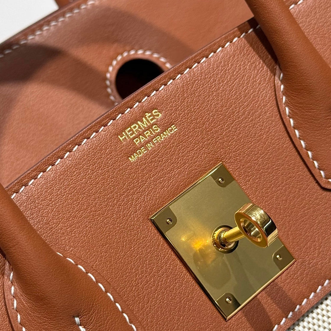 HM Birkin 30cm Gold Swift Leather Grey Horse Canvas Gold Hardware