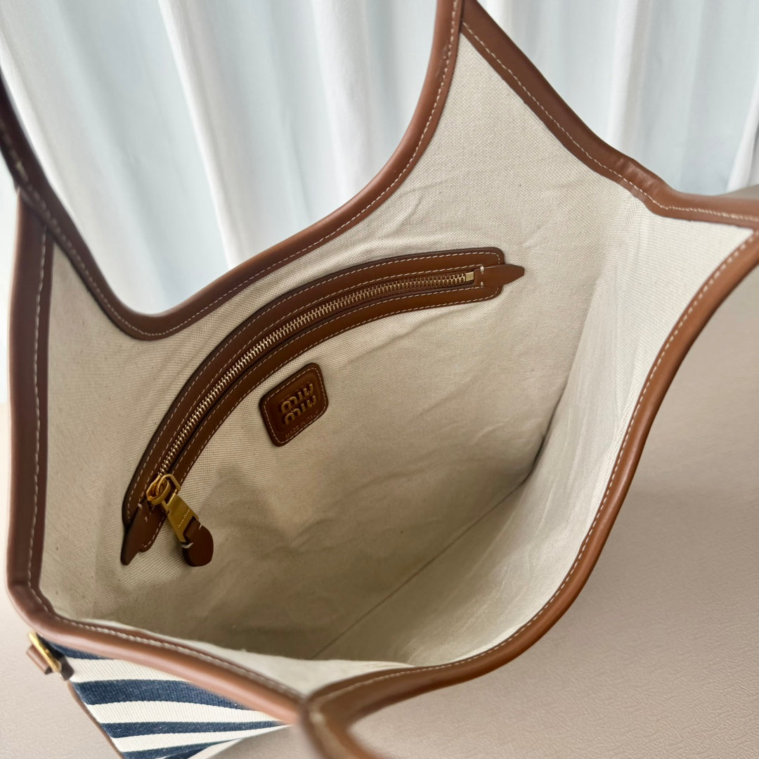 Miumiu Isetan tote hobo bag striped canvas
