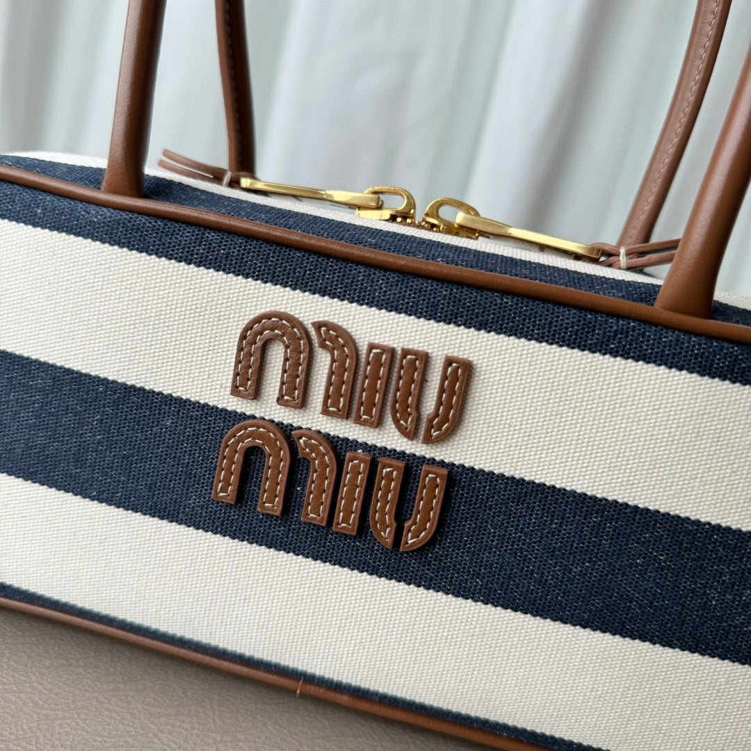 Miumiu large shoulder bag striped canvas