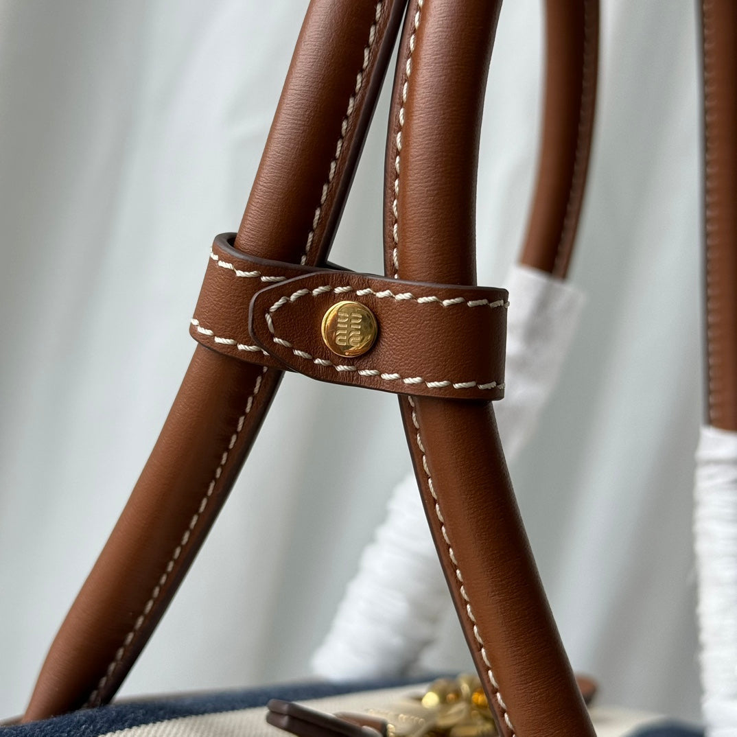 Miu Miu Beau Tote Bag Striped Canvas