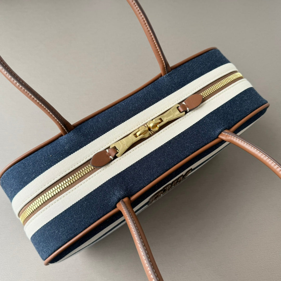 Miu Miu Beau Tote Bag Striped Canvas