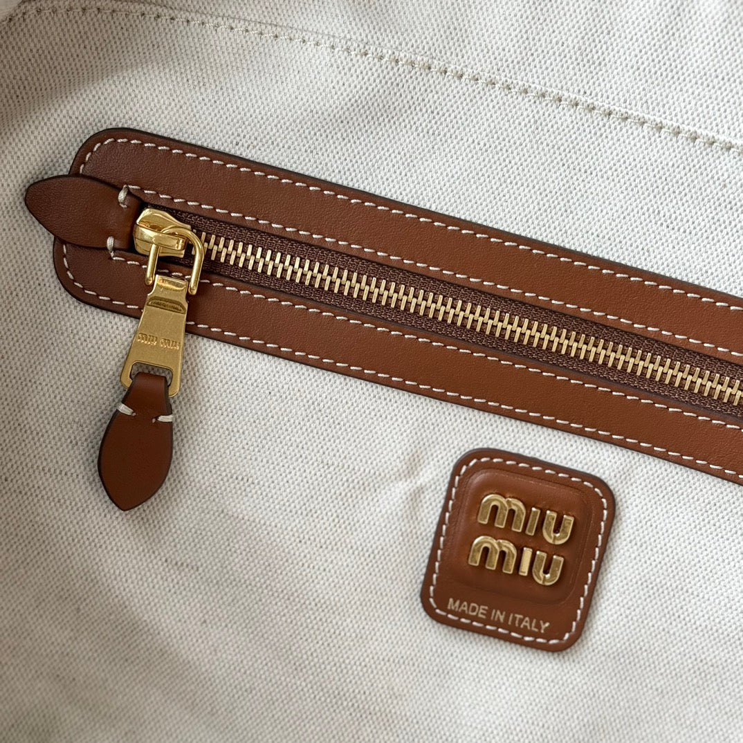 Miu Miu Beau Tote Bag Striped Canvas