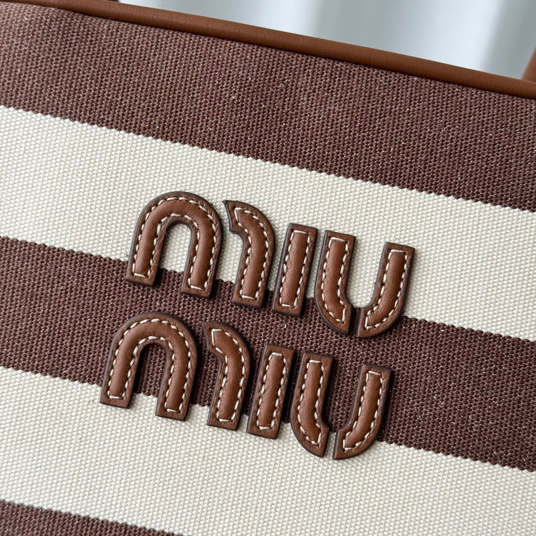 Miu Miu Beau Tote Bag Striped Canvas