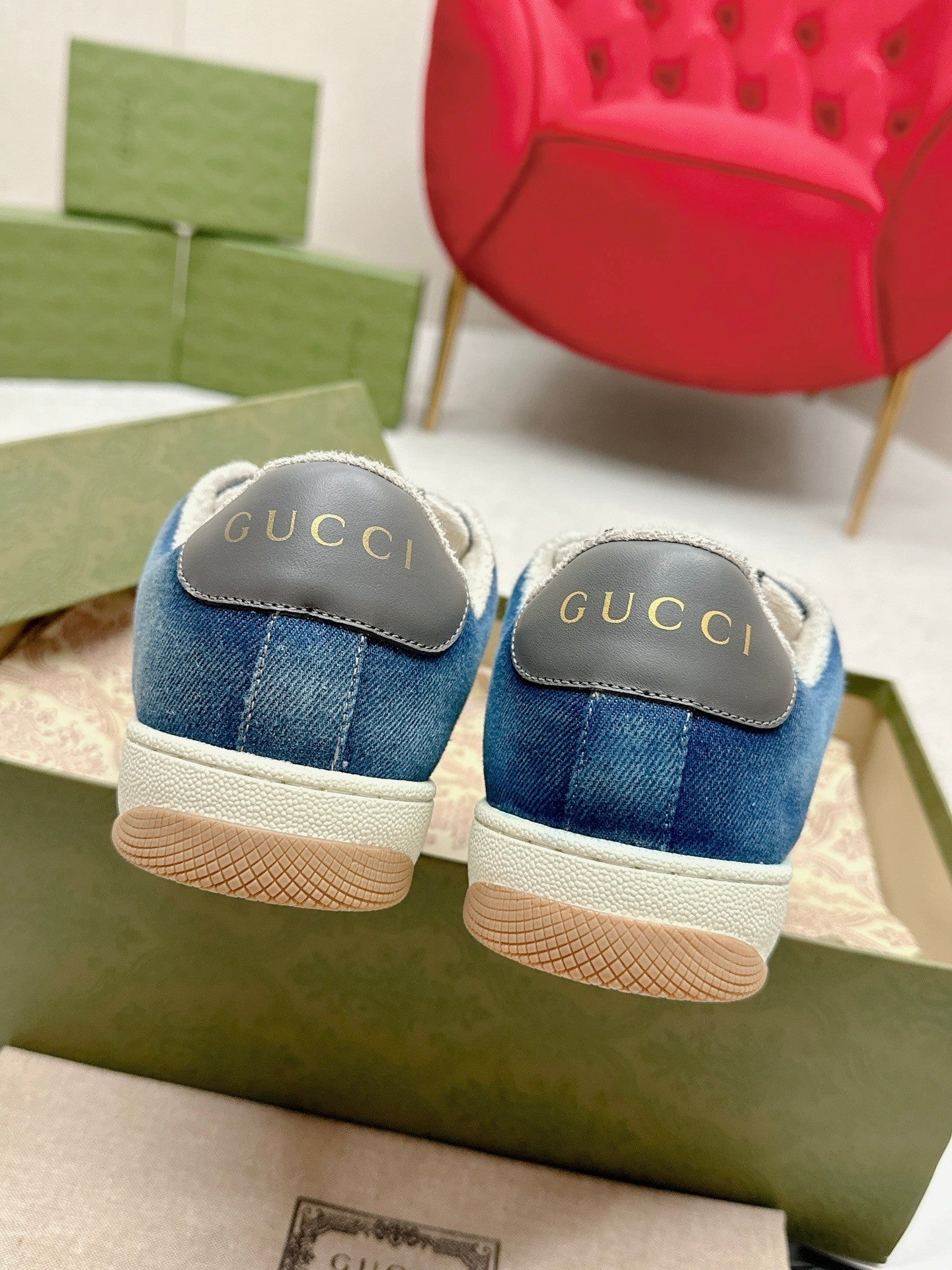 GG WOMEN'S SCREENER TRAINER AEGEAN CALFSKIN