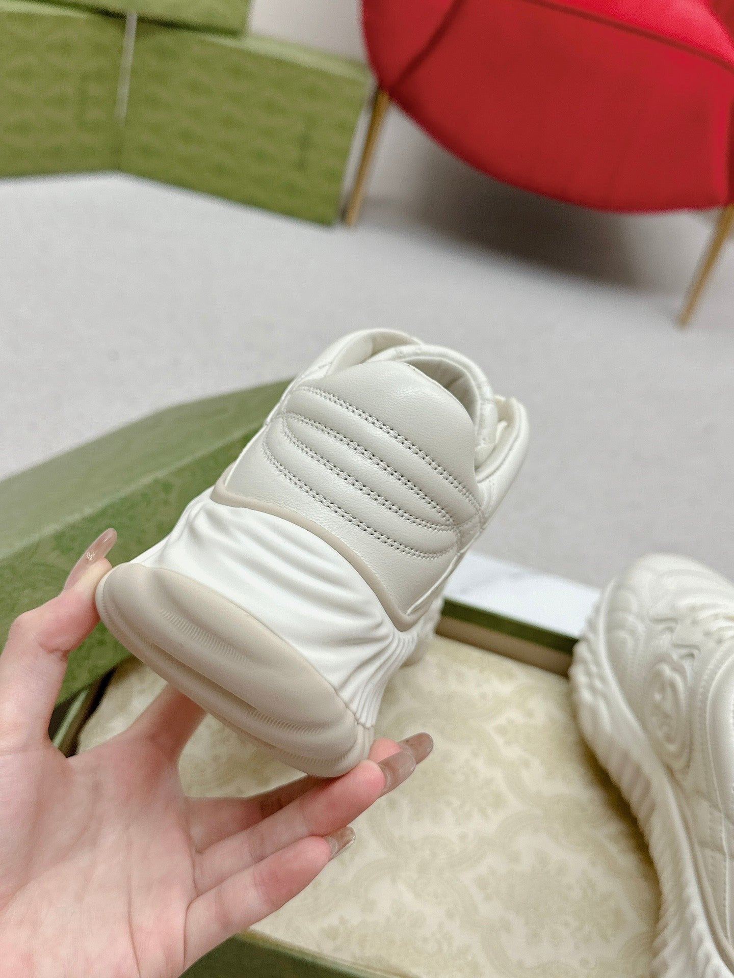 GG RIPPLE TRAINER WHITE LAMBSKIN