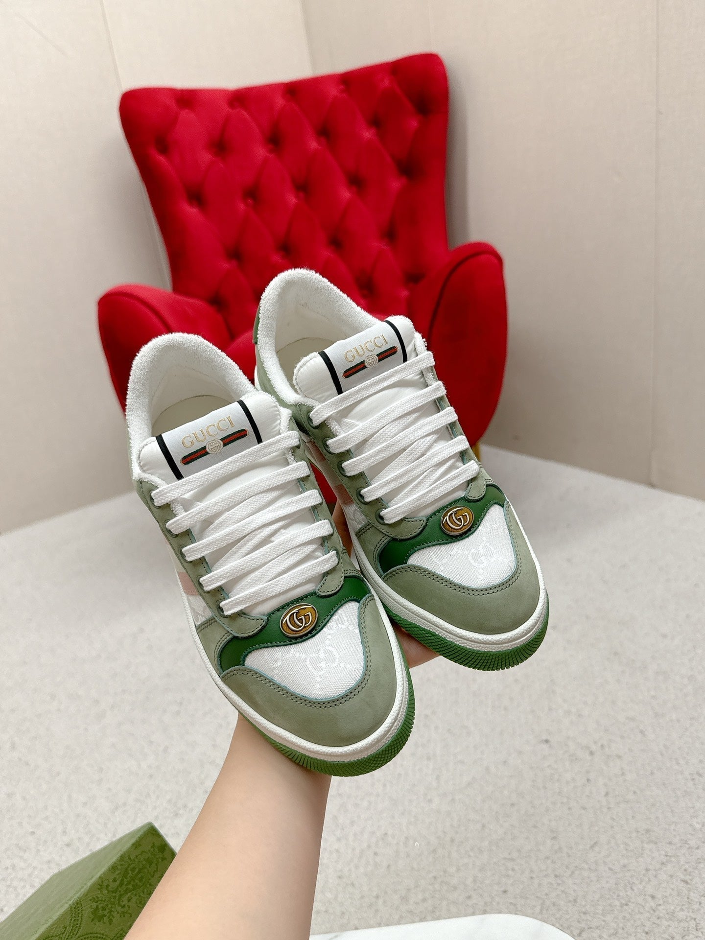 GG Sneaker Khaki Suede Green Calfskin
