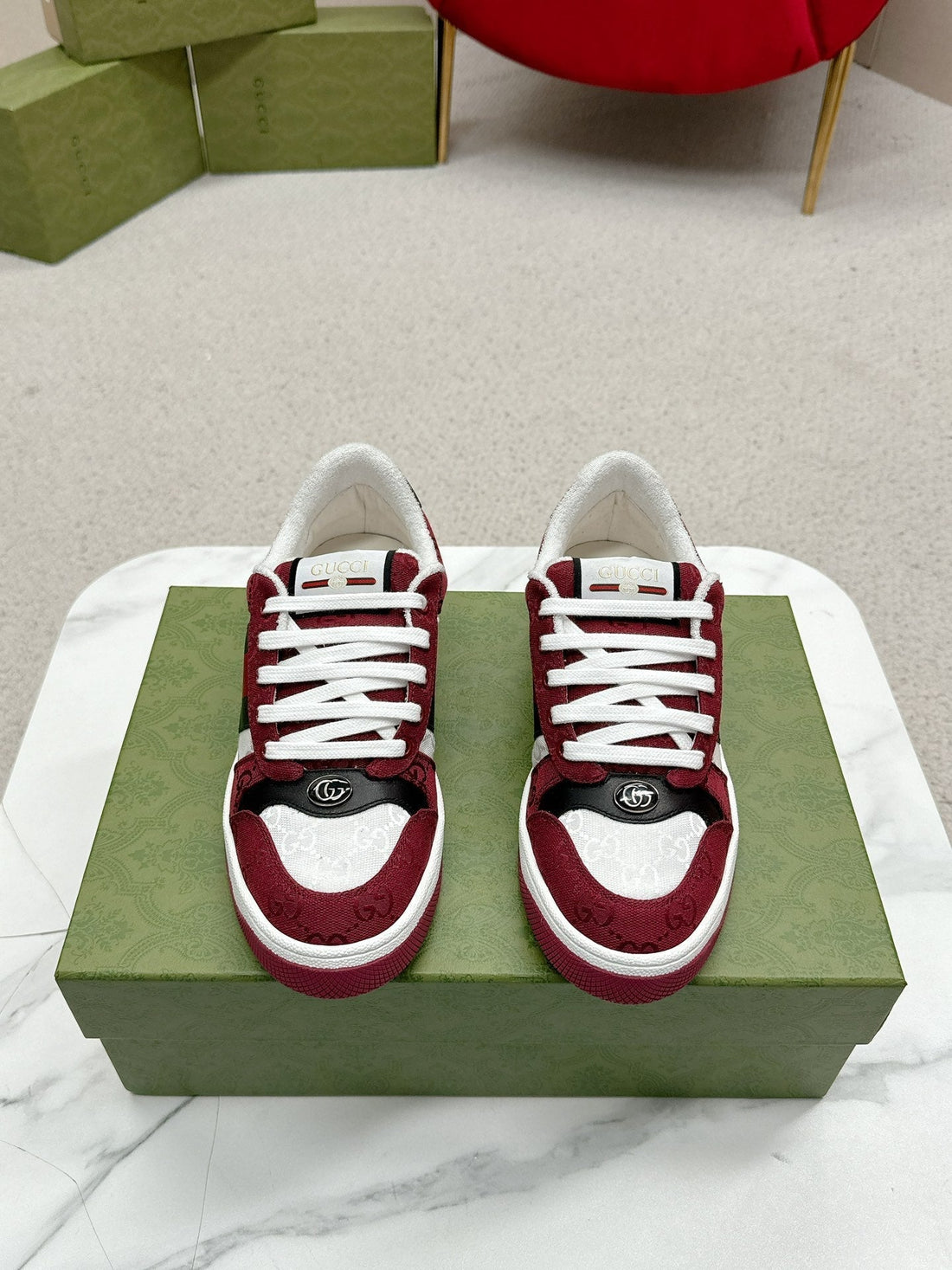 GG Sneaker Burgundy White Canvas