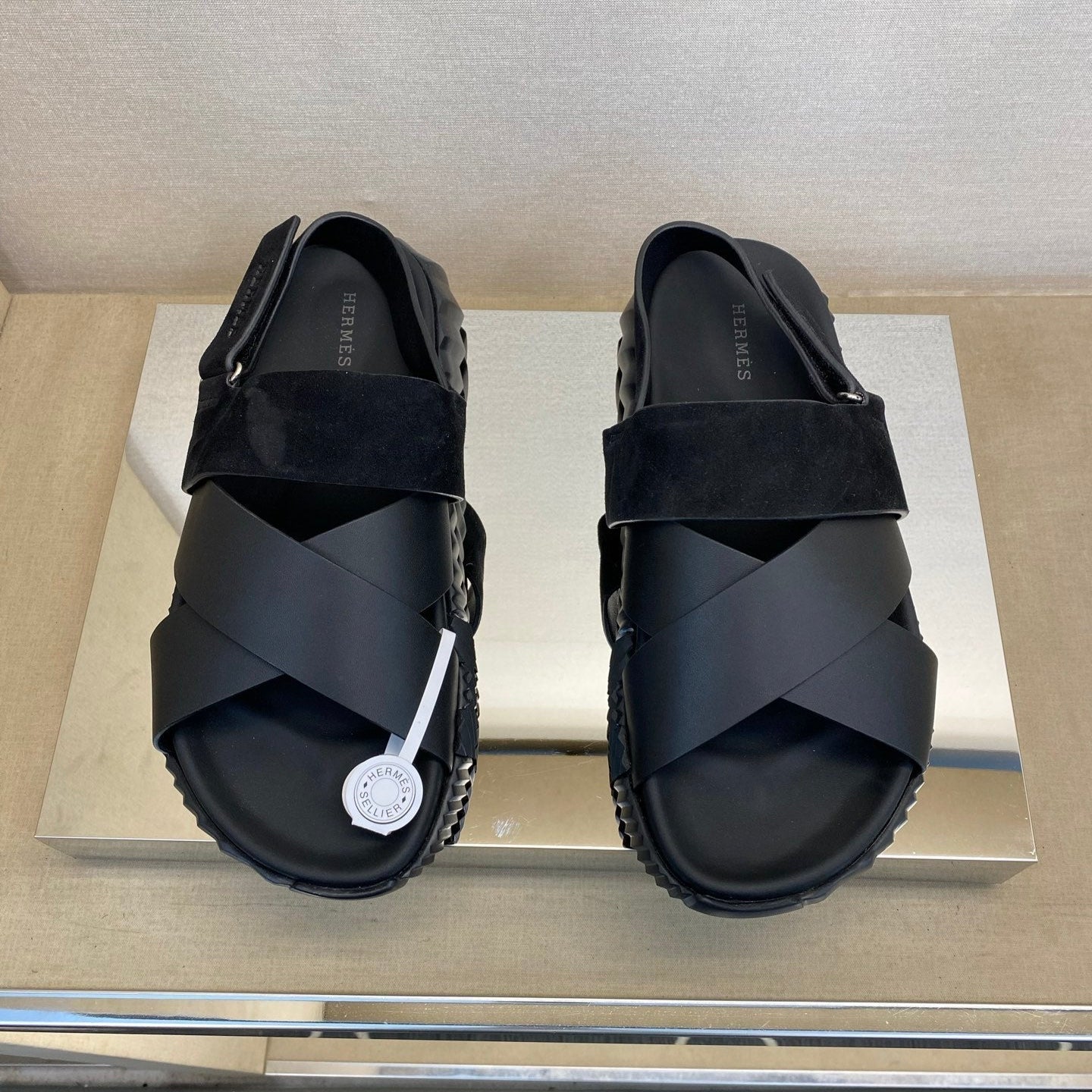 HM Men's Electric Sandals Black Suede Calfskin 602591