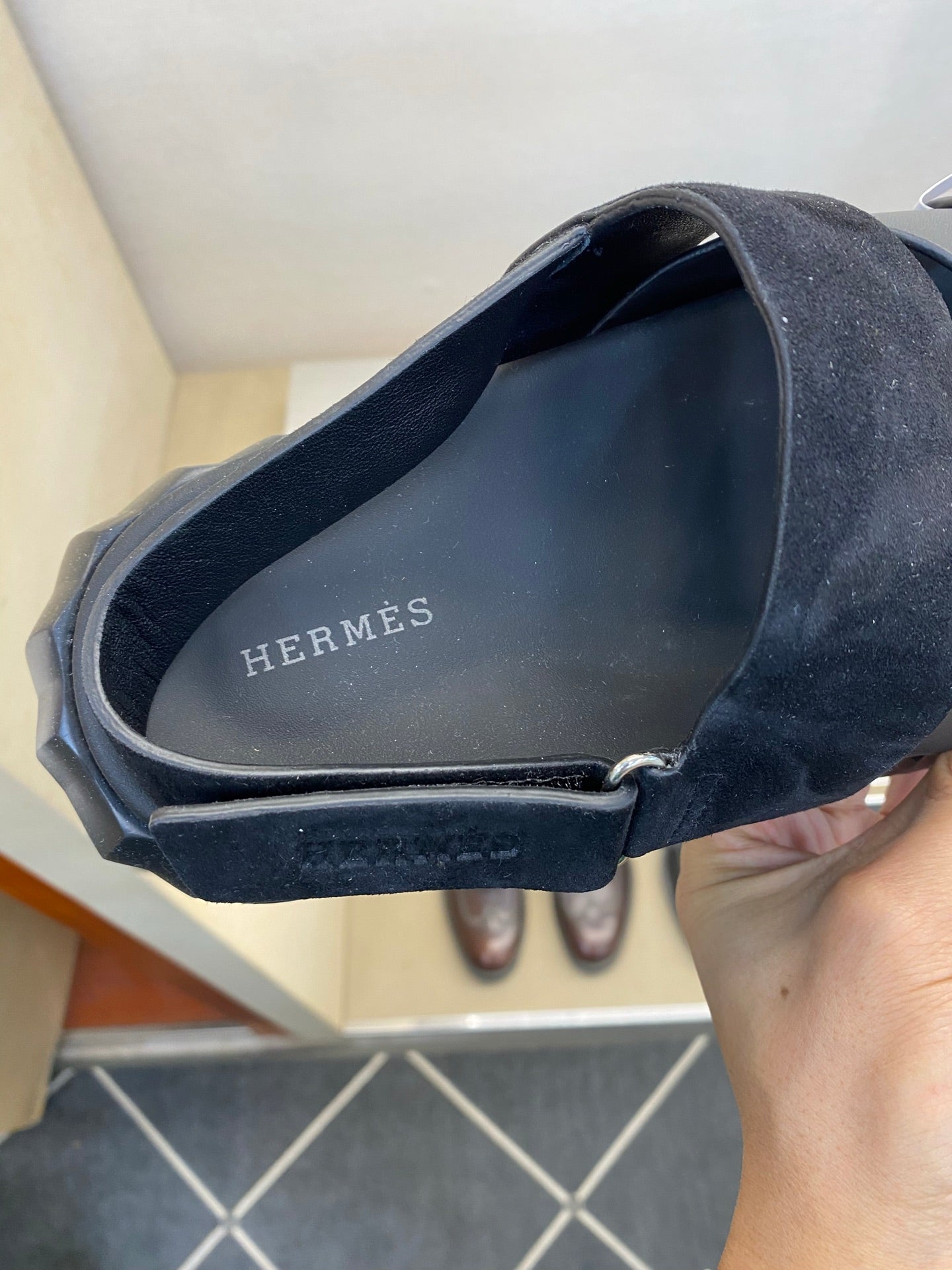 HM Men's Electric Sandals Black Suede Calfskin 602591