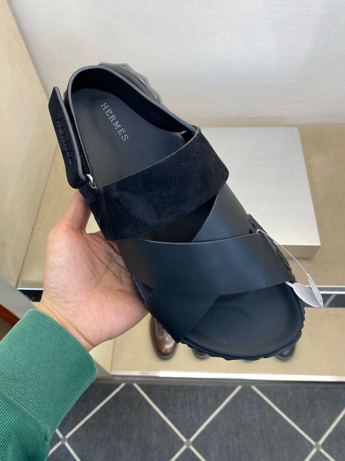 HM Men's Electric Sandals Black Suede Calfskin 602591