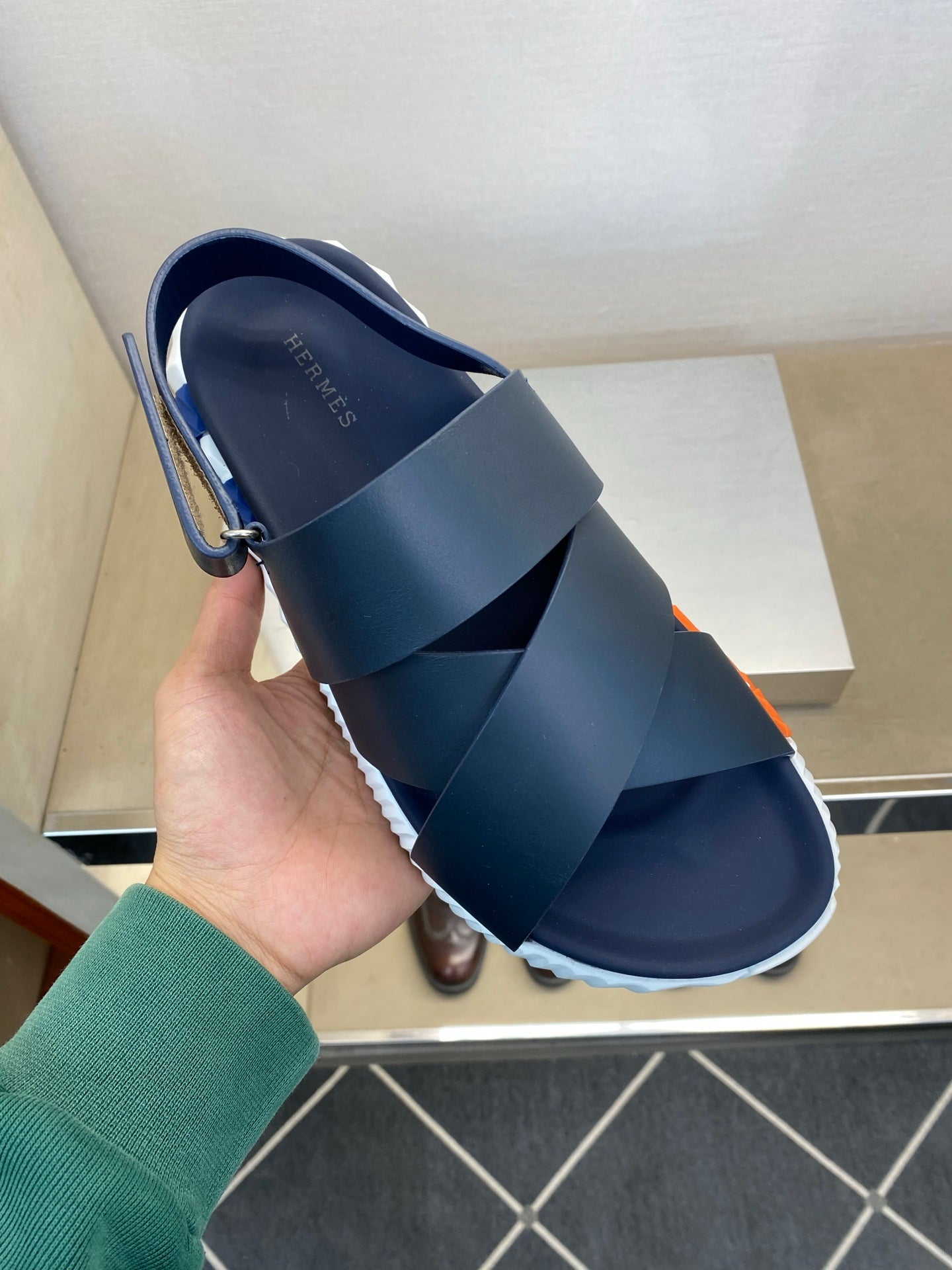 HM Men's Electric Sandals Navy Blue Calfskin 602594