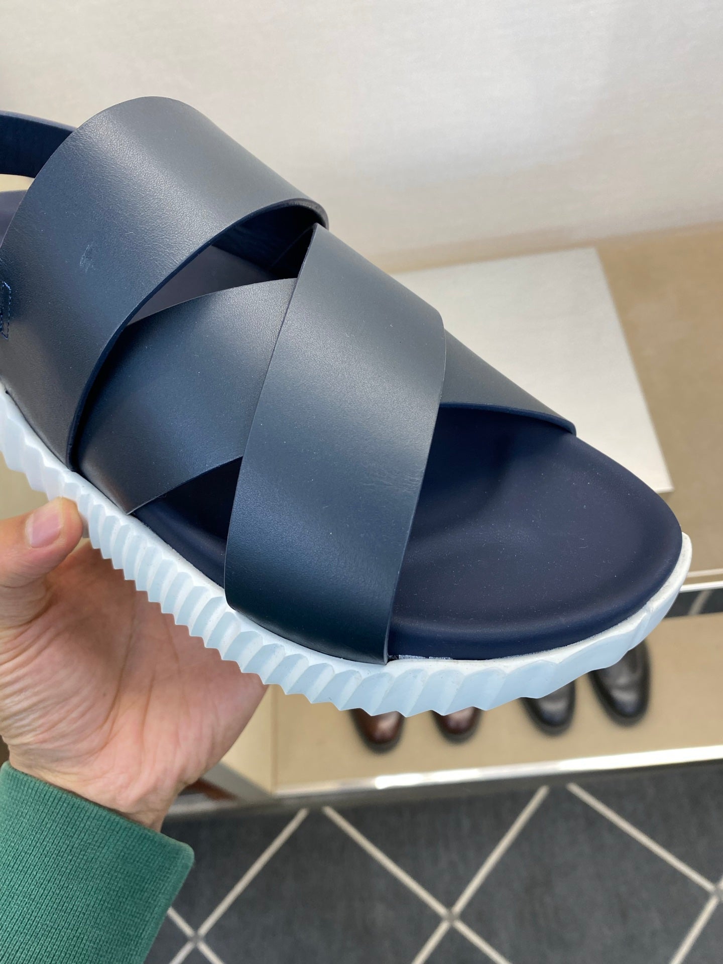 HM Men's Electric Sandals Navy Blue Calfskin 602594