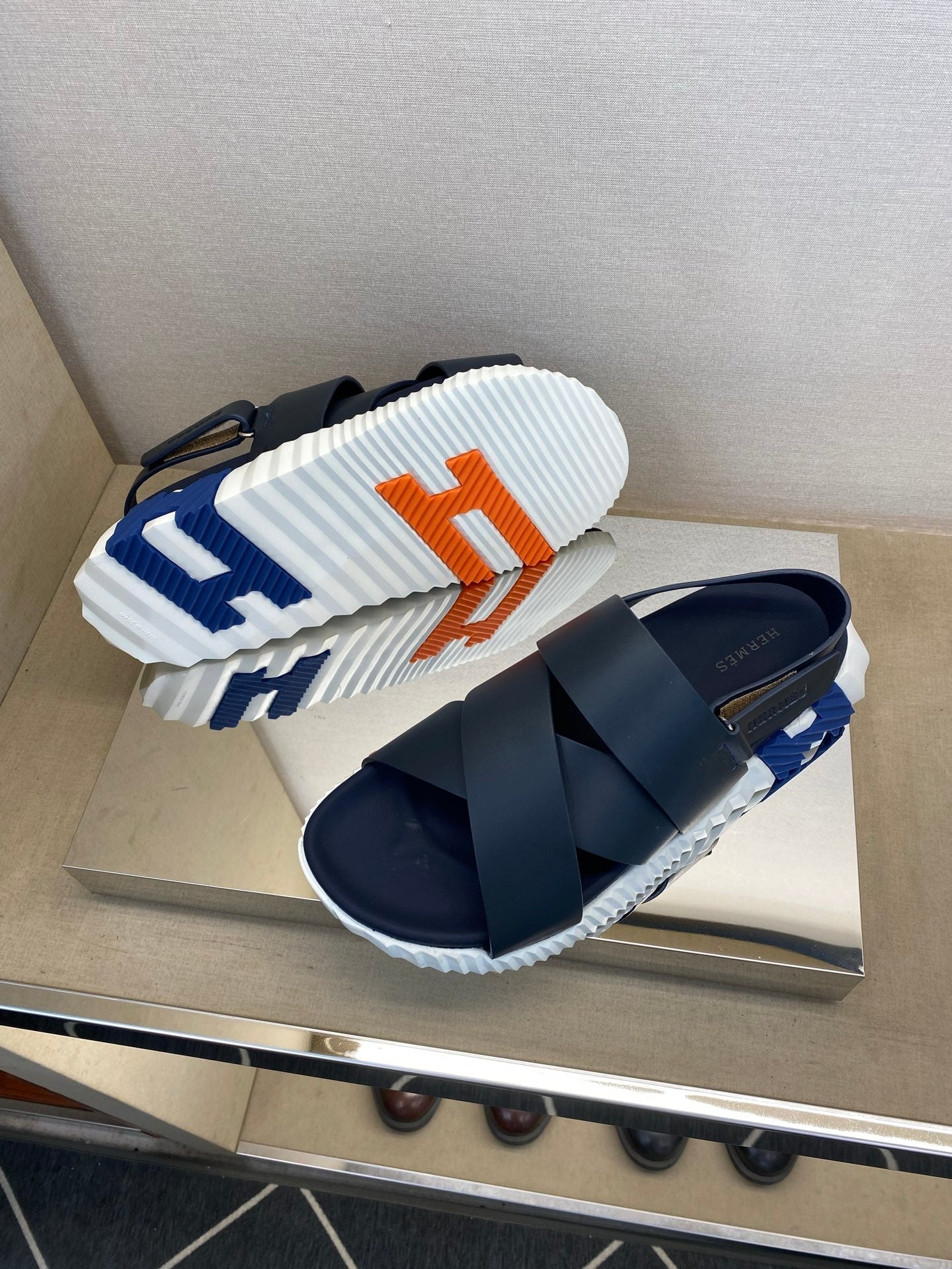 HM Men's Electric Sandals Navy Blue Calfskin 602594