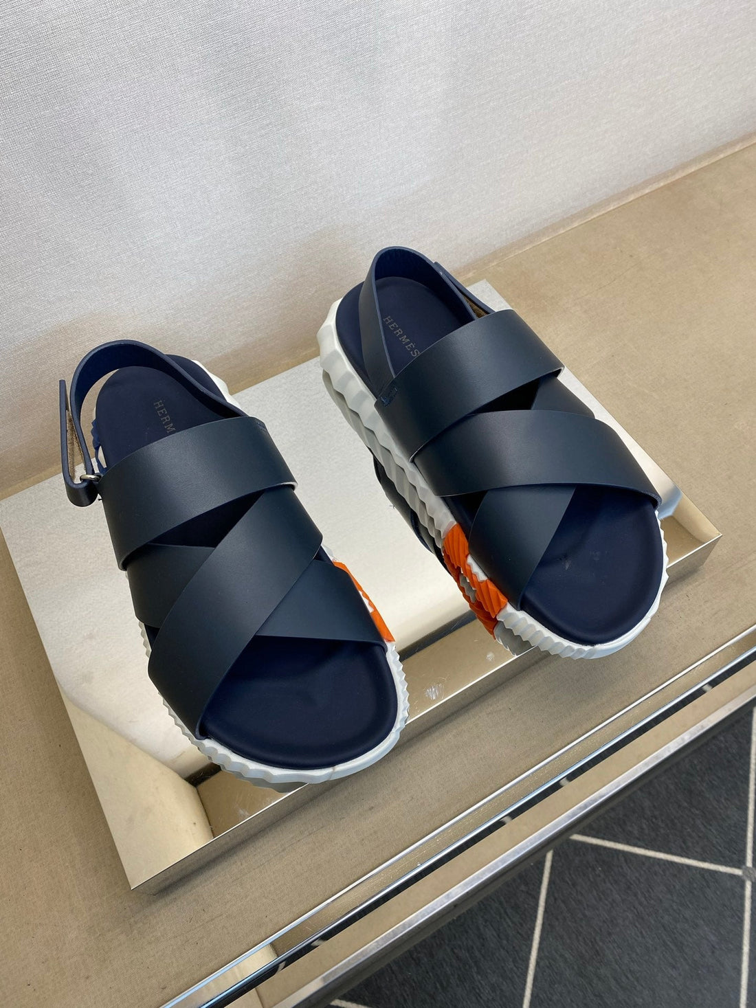 HM Men's Electric Sandals Navy Blue Calfskin 602594