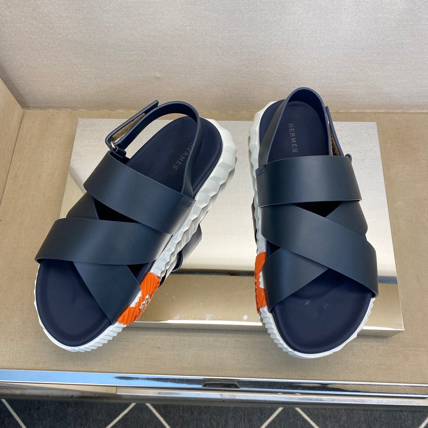 HM Men's Electric Sandals Navy Blue Calfskin 602594