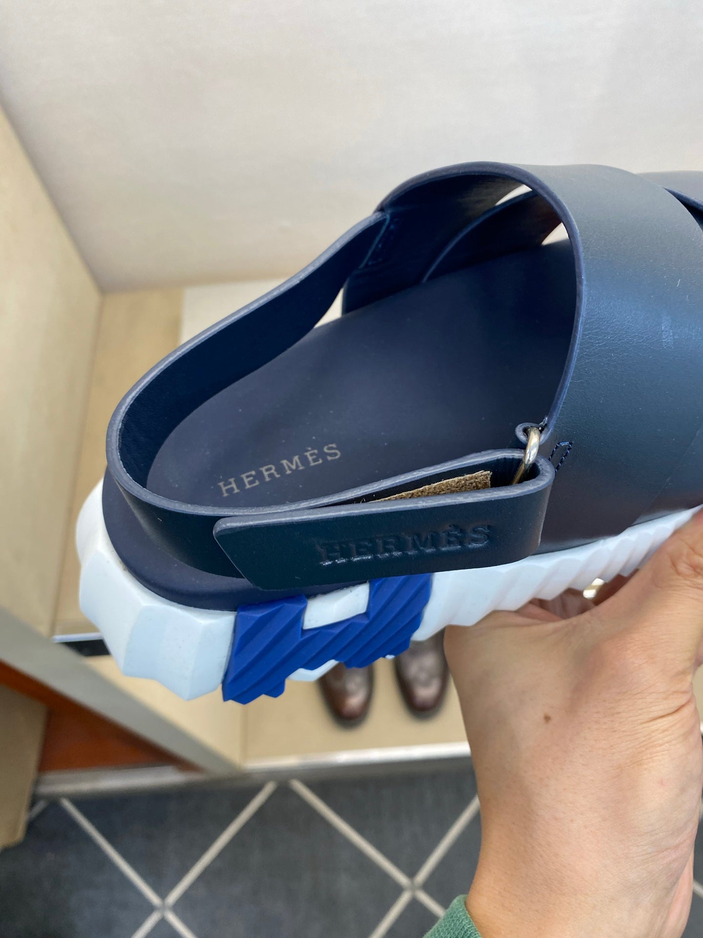 HM Men's Electric Sandals Navy Blue Calfskin 602594