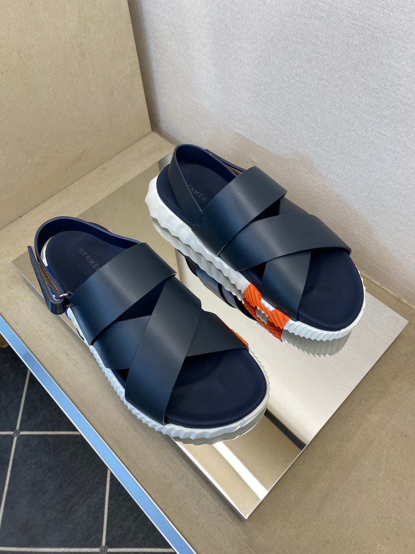 HM Men's Electric Sandals Navy Blue Calfskin 602594