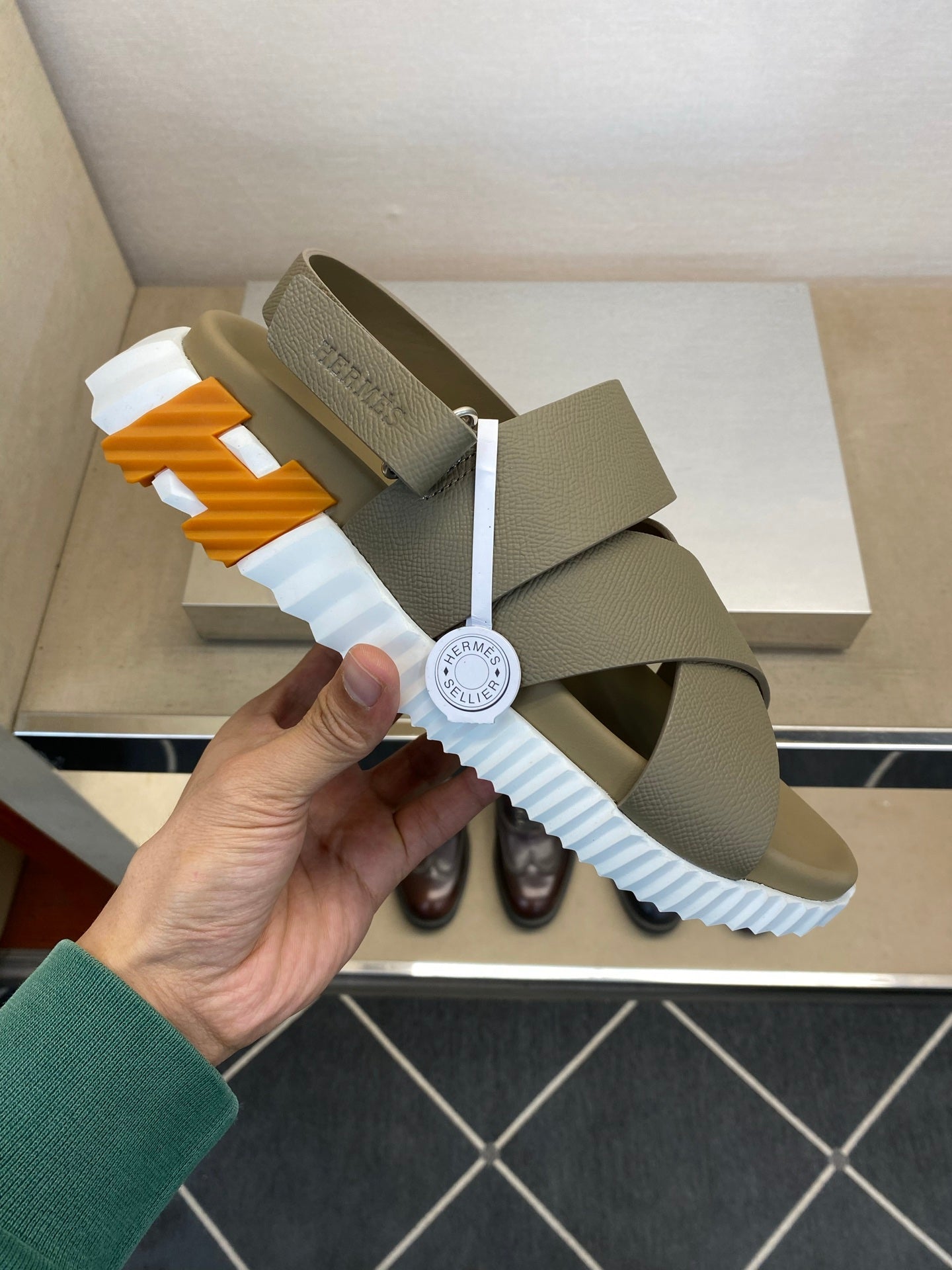 HM Men's Electric Sandals Moss Green Calfskin 602595