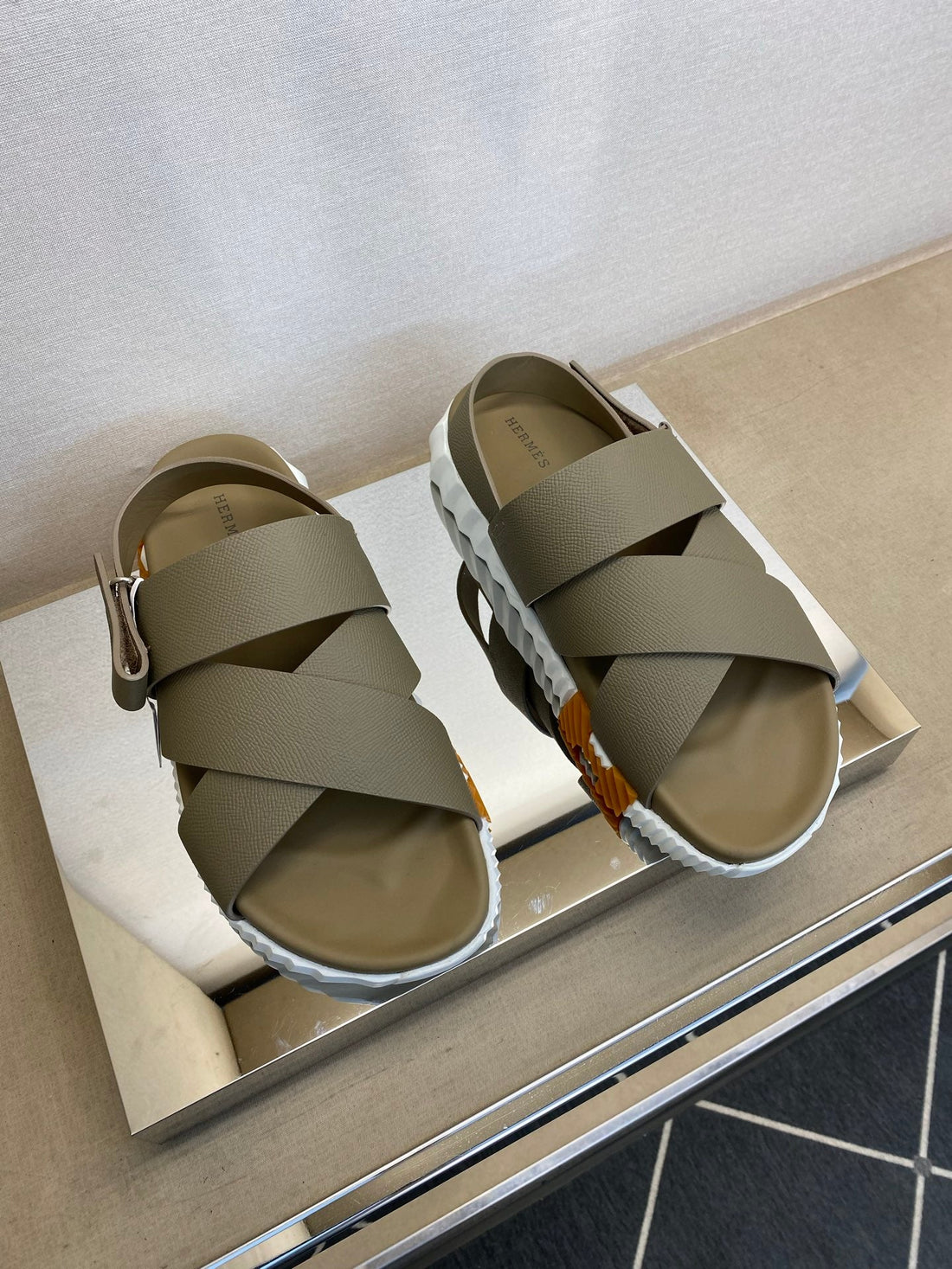 HM Men's Electric Sandals Moss Green Calfskin 602595