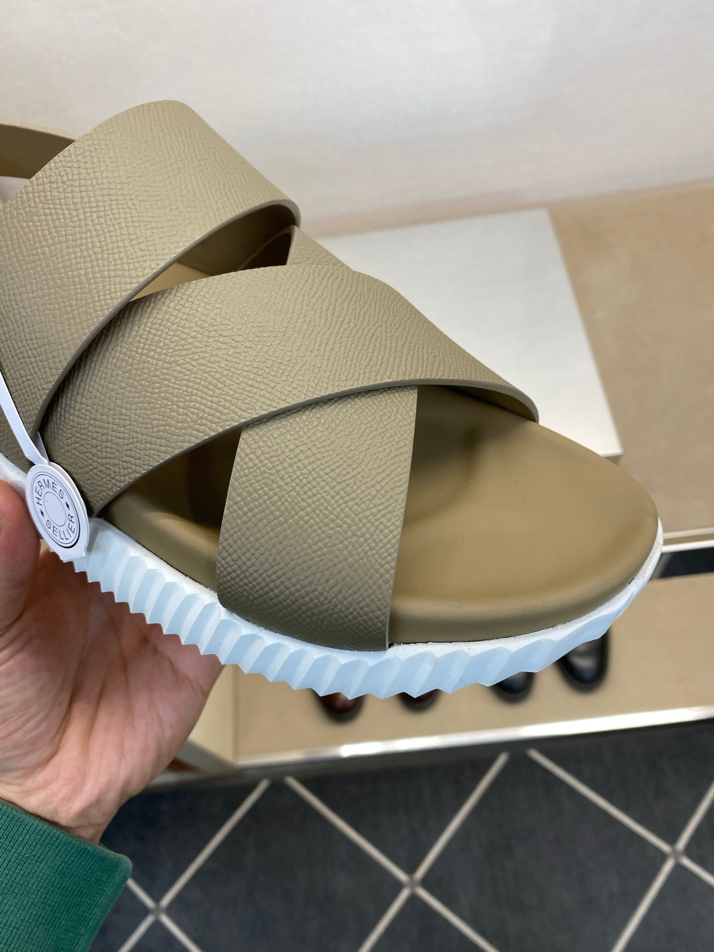 HM Men's Electric Sandals Moss Green Calfskin 602595