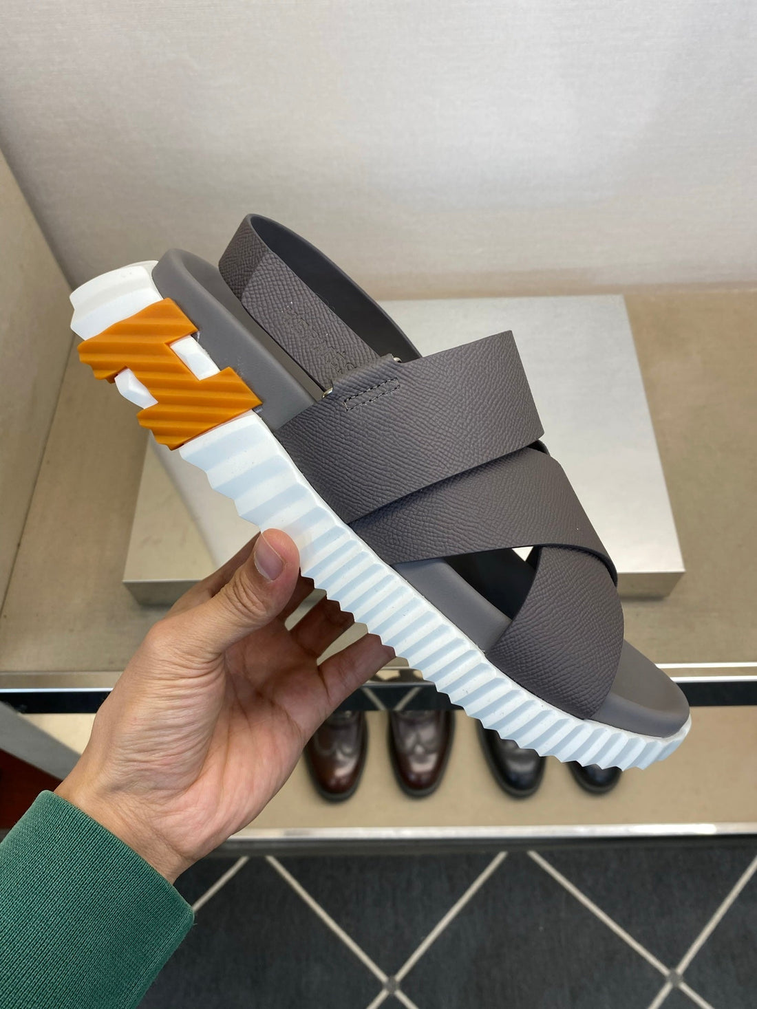 HM Men's Electric Sandals Dark Grey Calfskin 602600