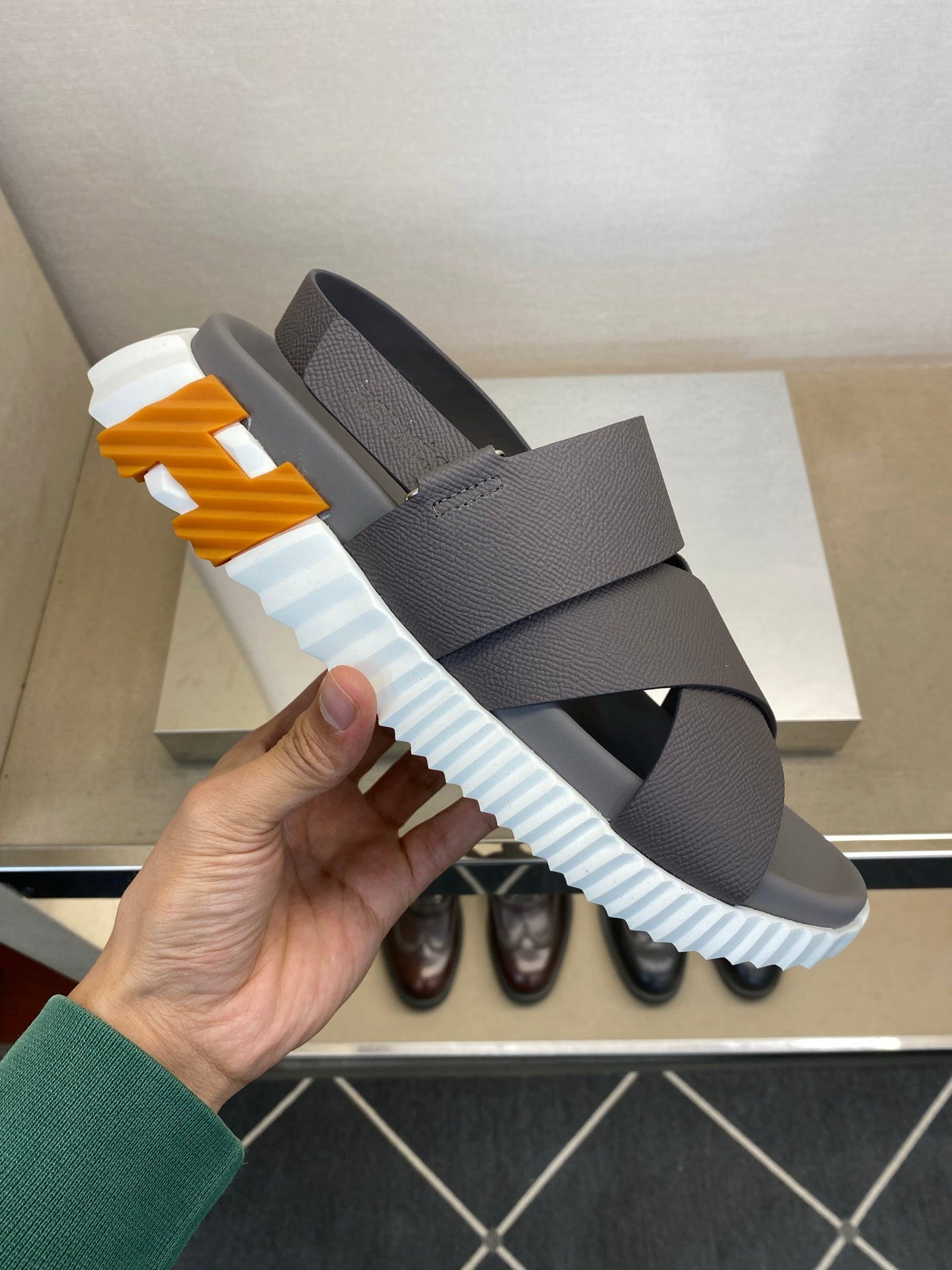 HM Men's Electric Sandals Dark Grey Calfskin 602600