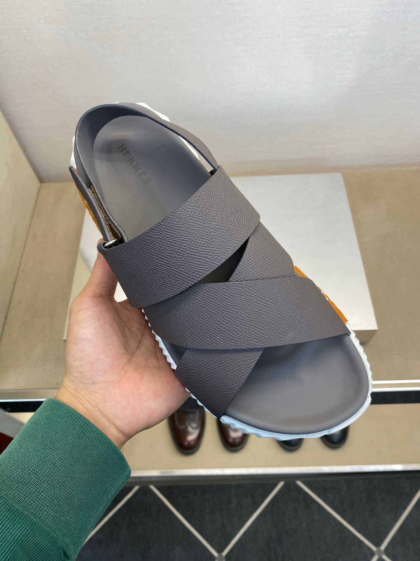 HM Men's Electric Sandals Dark Grey Calfskin 602600