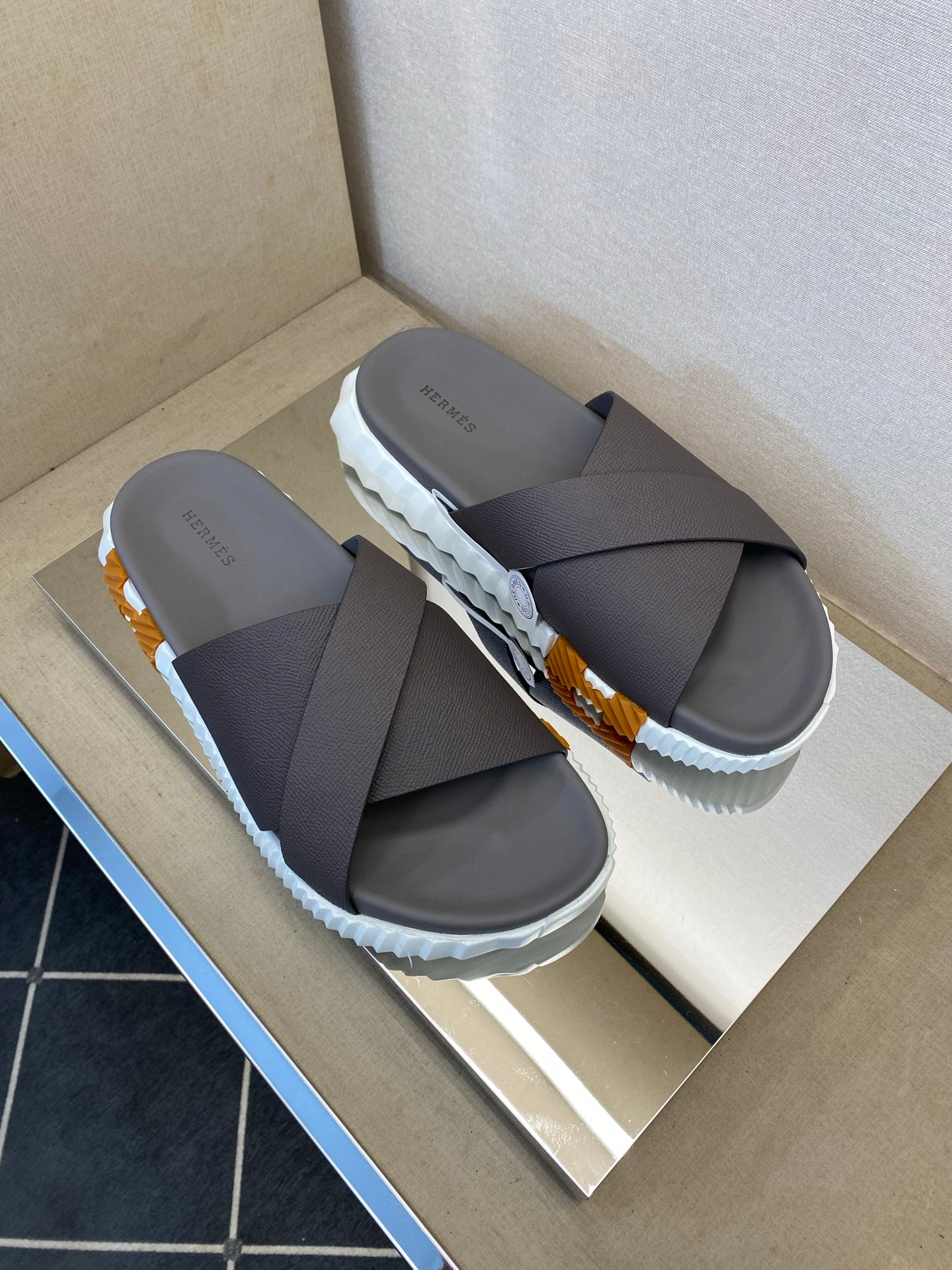 HM Men's Infra Slide Grey Calfskin 602606