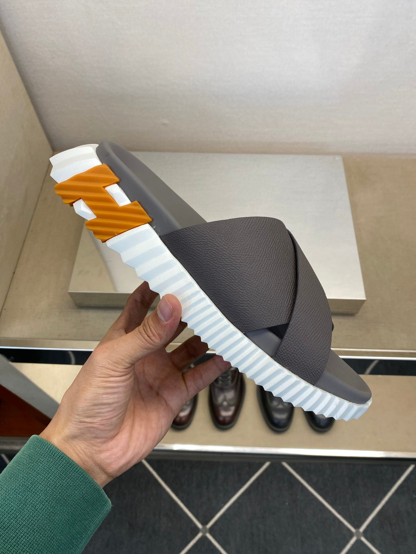 HM Men's Infra Slide Grey Calfskin 602606