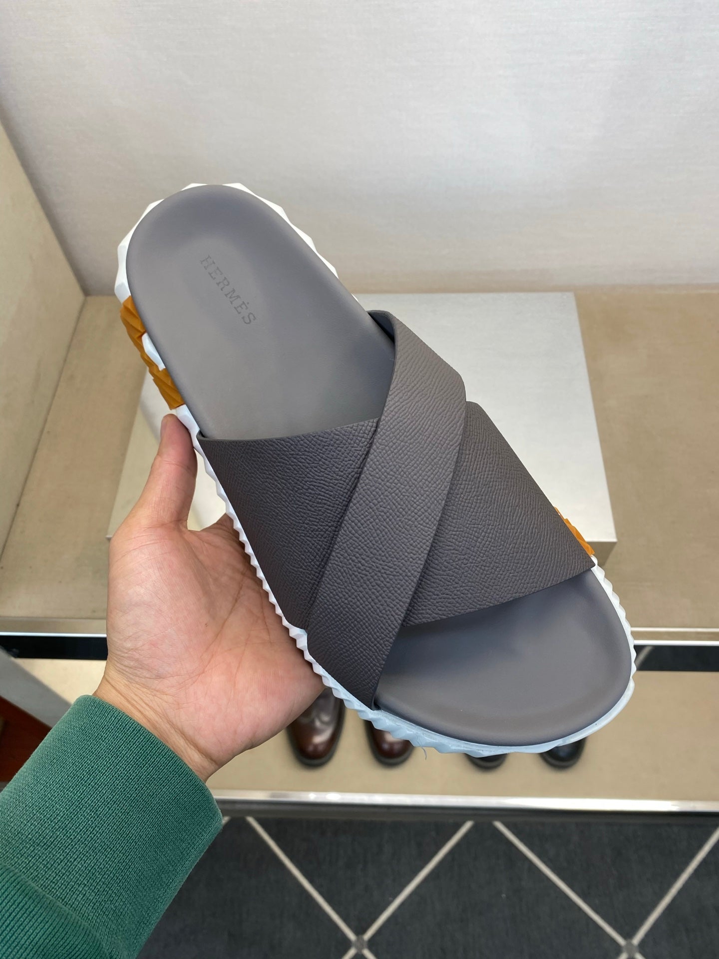 HM Men's Infra Slide Grey Calfskin 602606